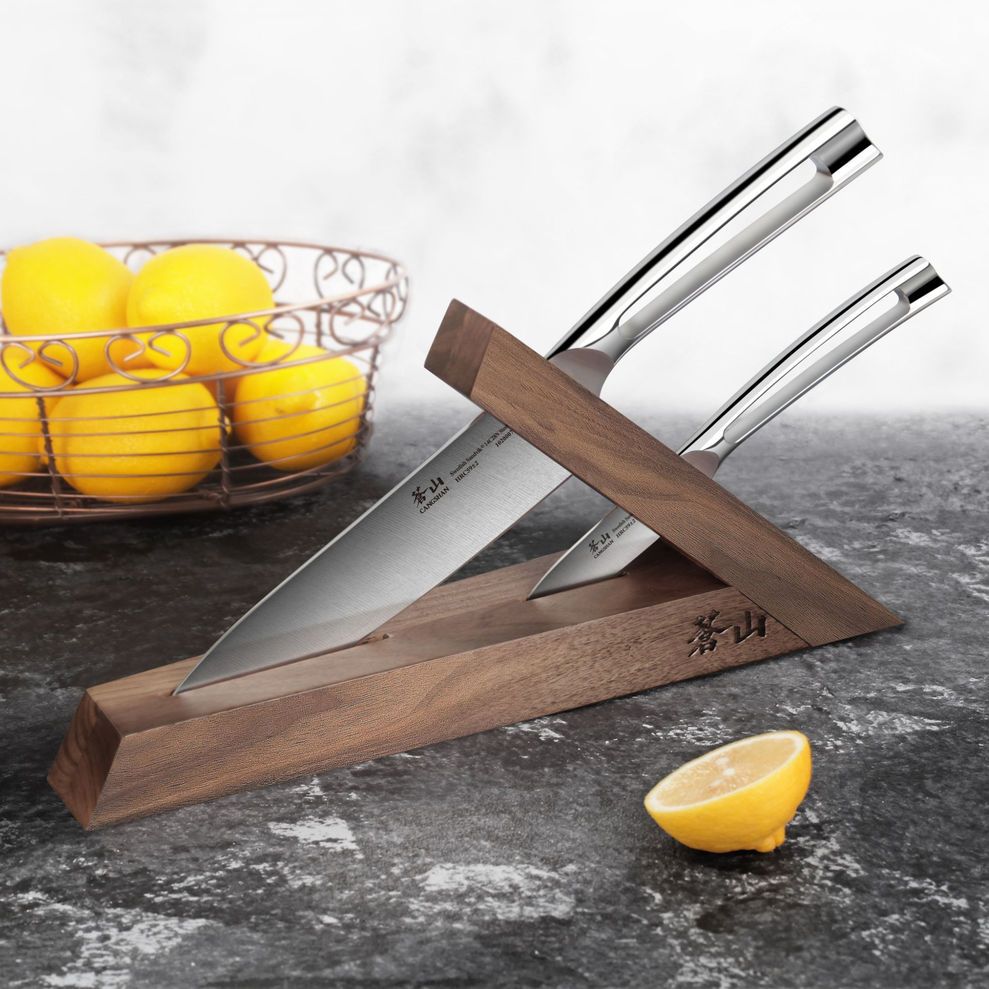 Cangshan 1021240 TAI Triangle Walnut Wood Knife Block - Two Slots