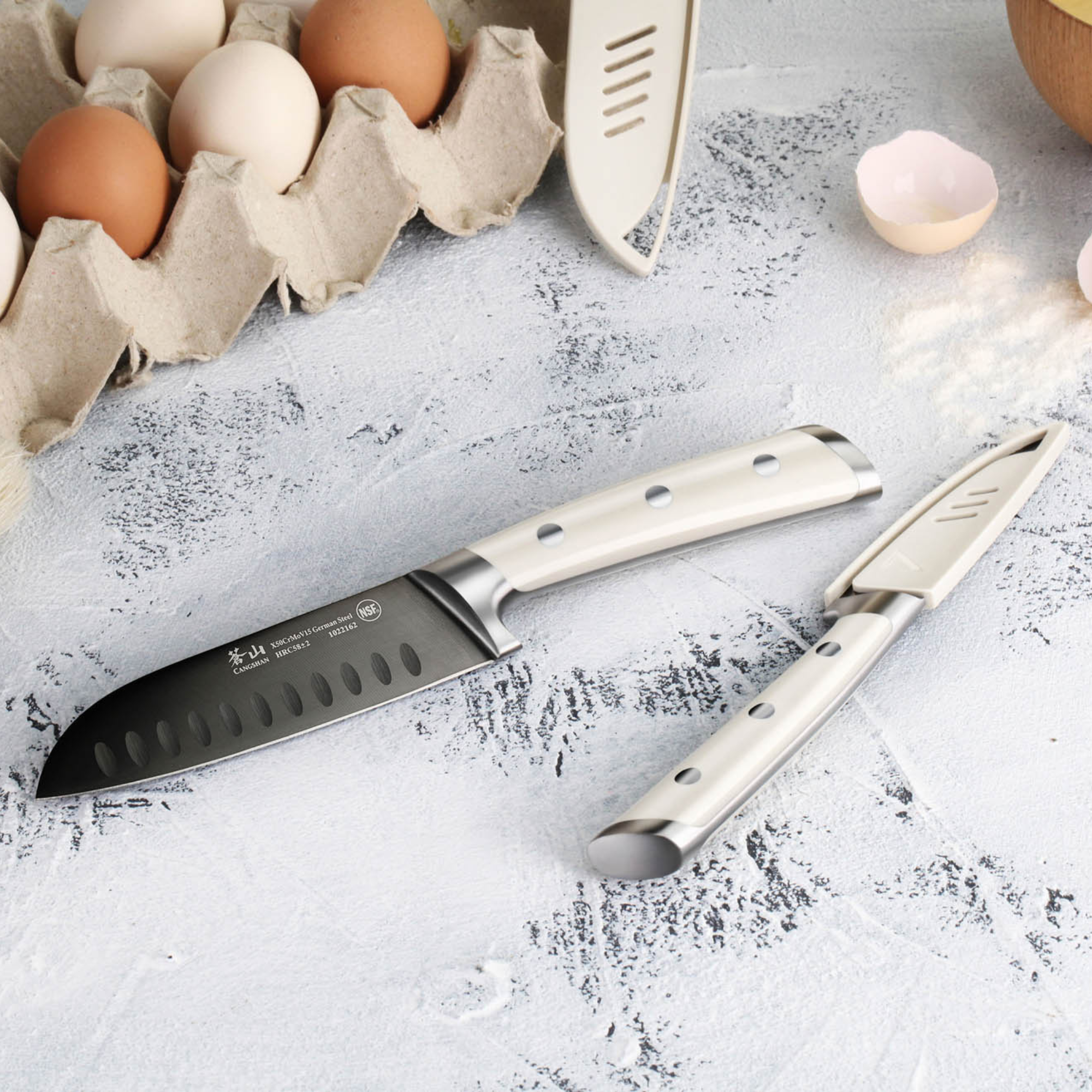 Cangshan 1022124 S+ Series 2-Piece Titanium Coated Santoku Starter Knife Set with - Atlantic Blue