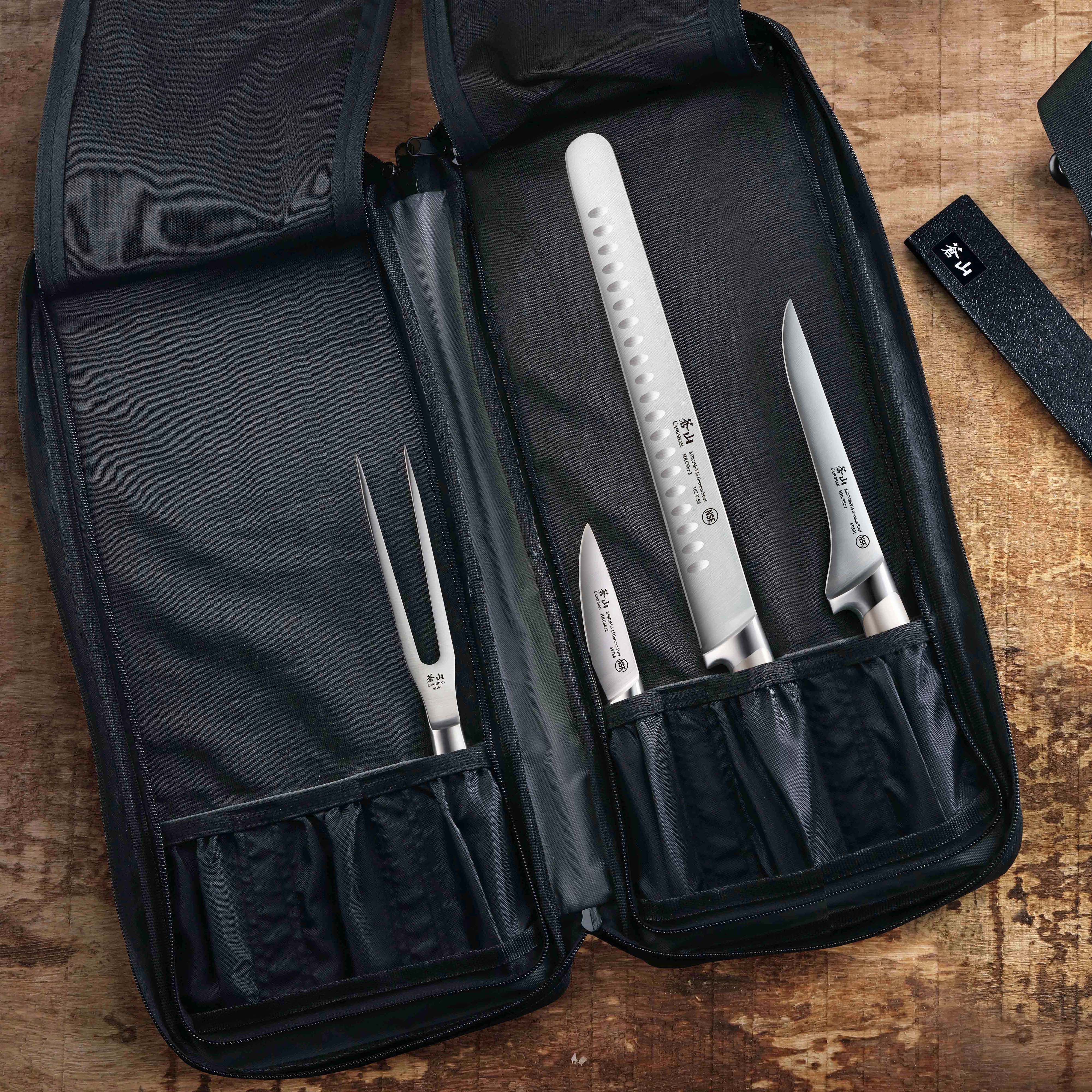 Cangshan 1023770 7-Piece Cut-Resistant Nylon Cutlery Knife Bag with Strap