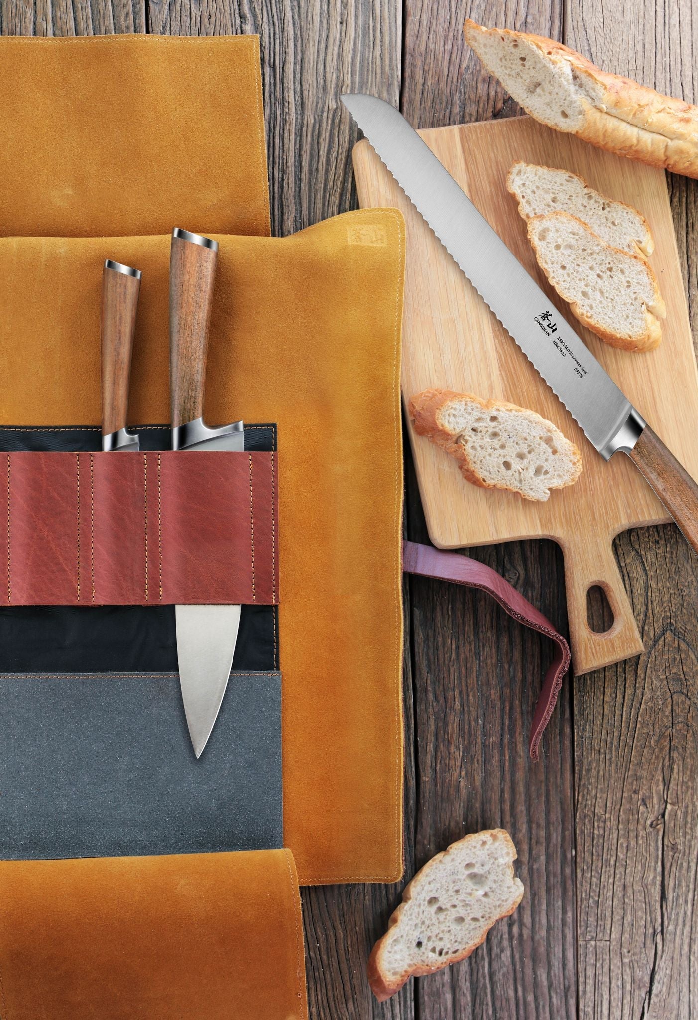Cangshan 59939 H1 Series 4 Piece Leather Roll Knife Set
