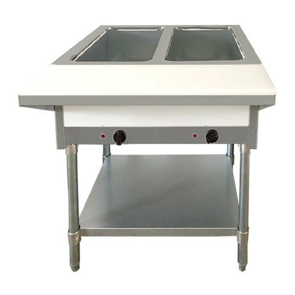 Omcan 47362 30 Inch Propane Steam Table with Cutting Board and Undershelf 7000 BTU