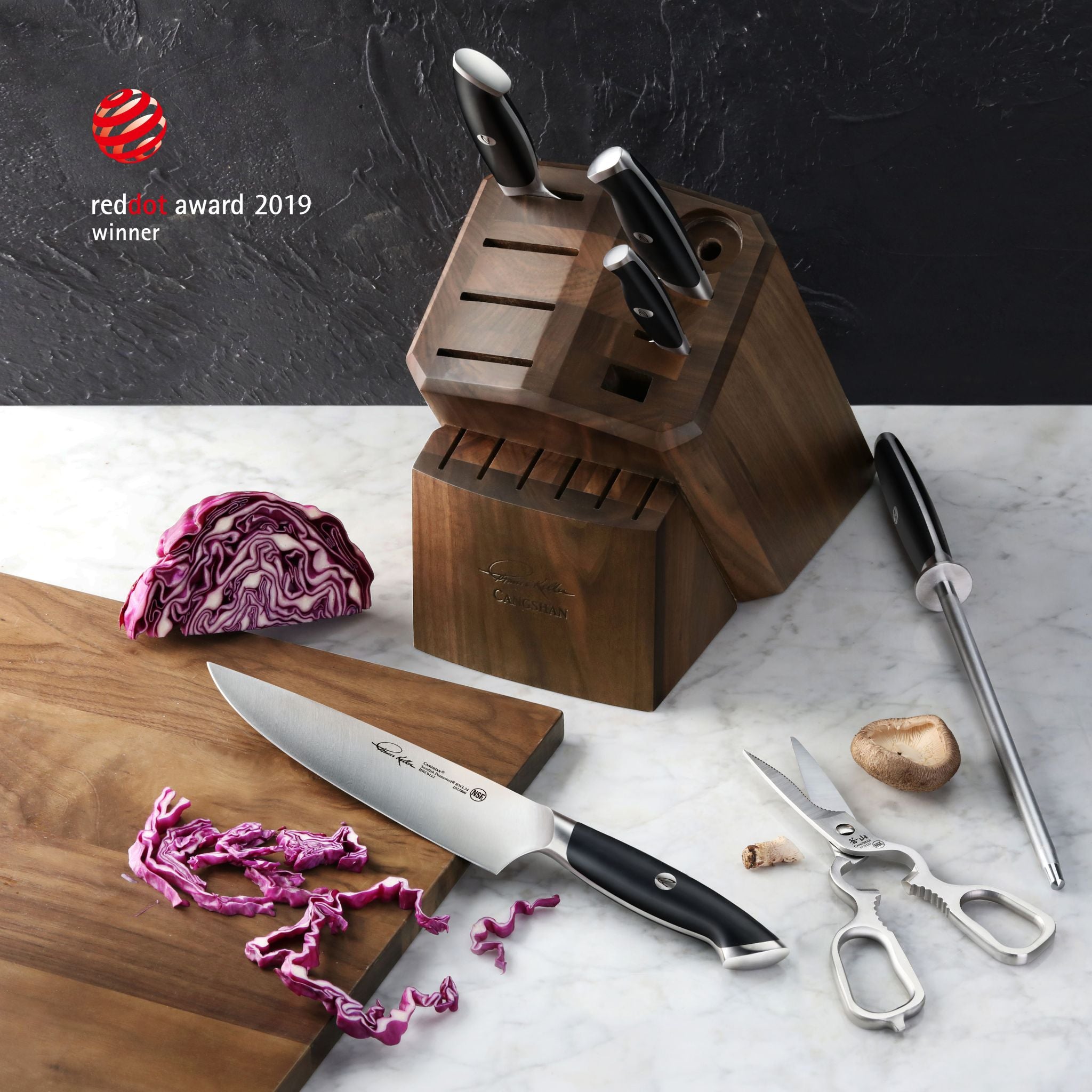 Cangshan 1025583 TKSC 7-Piece Knife Block Set with 8 Spare Slots - White