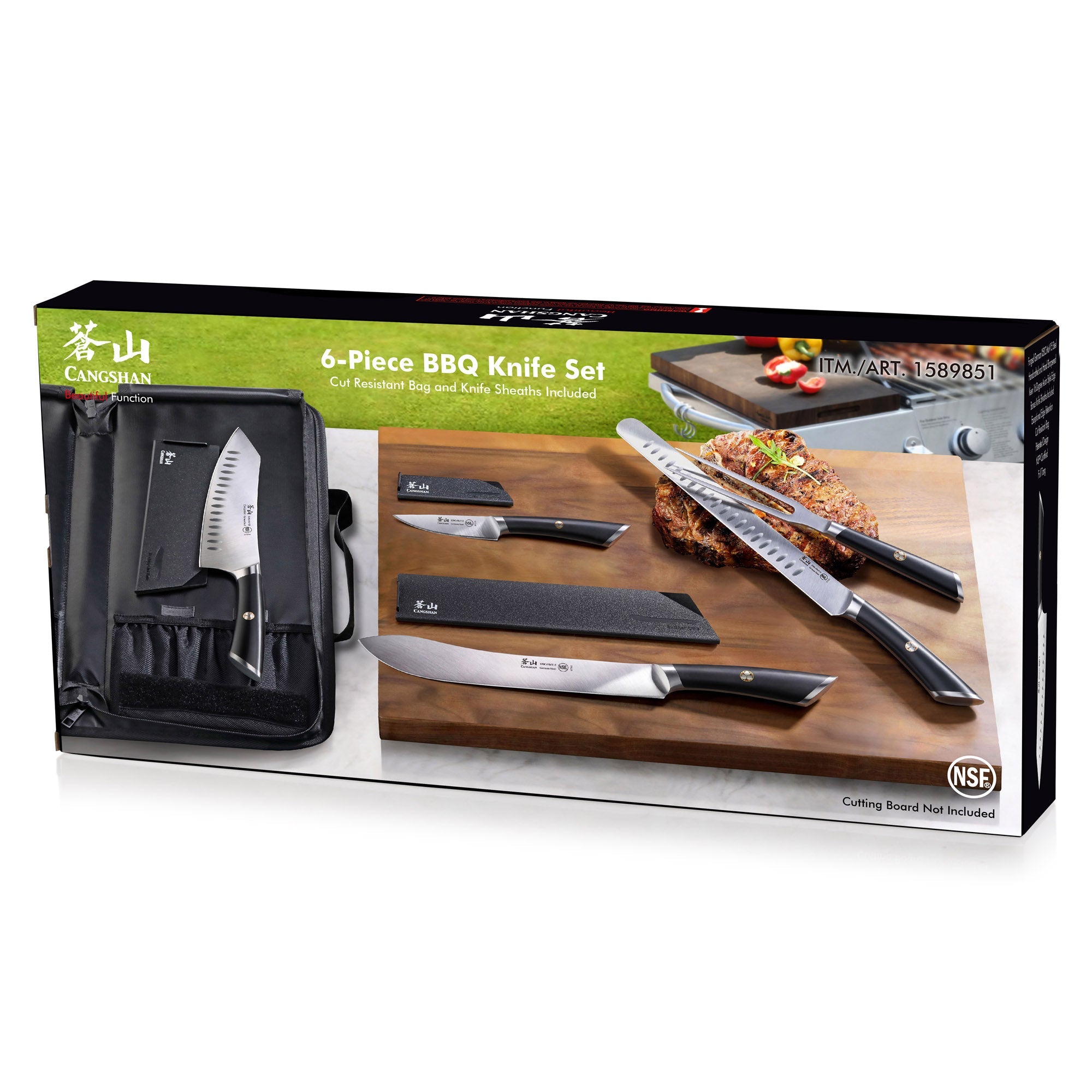 Cangshan 1026993 ELBERT Series 6-Piece BBQ Knife Kit - Black
