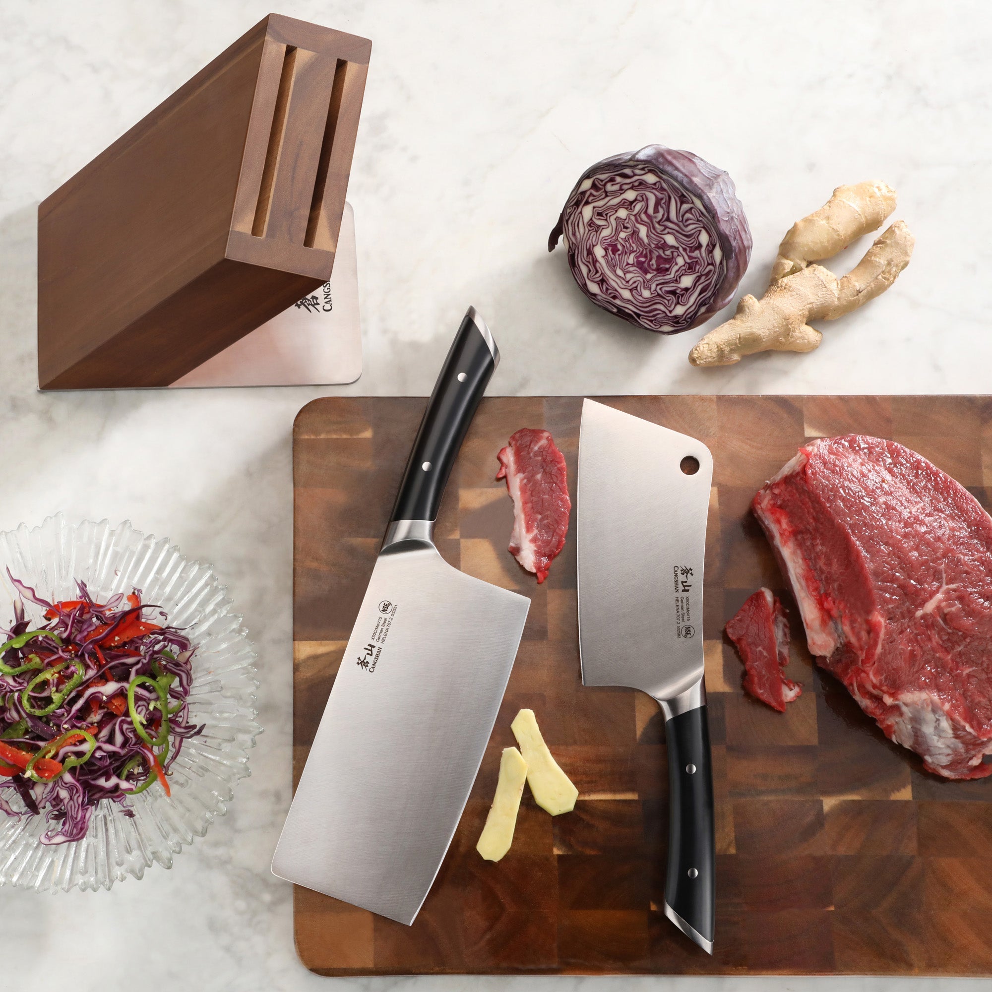 Cangshan 503428 HELENA Series Cleaver Knife Block Set - White / 7-Piece
