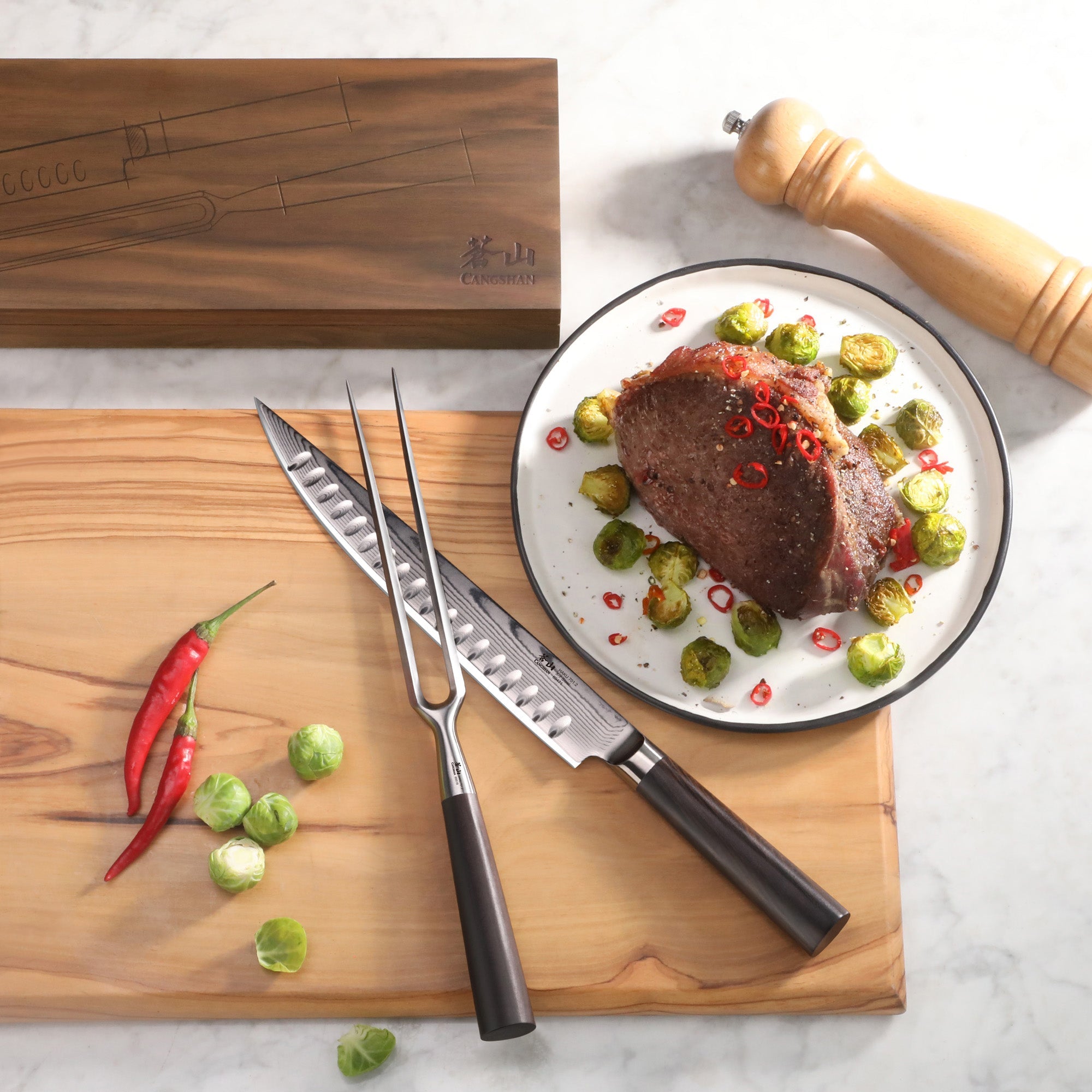 Cangshan 501158 HAKU Series 2-Piece Carving Set with Walnut Box