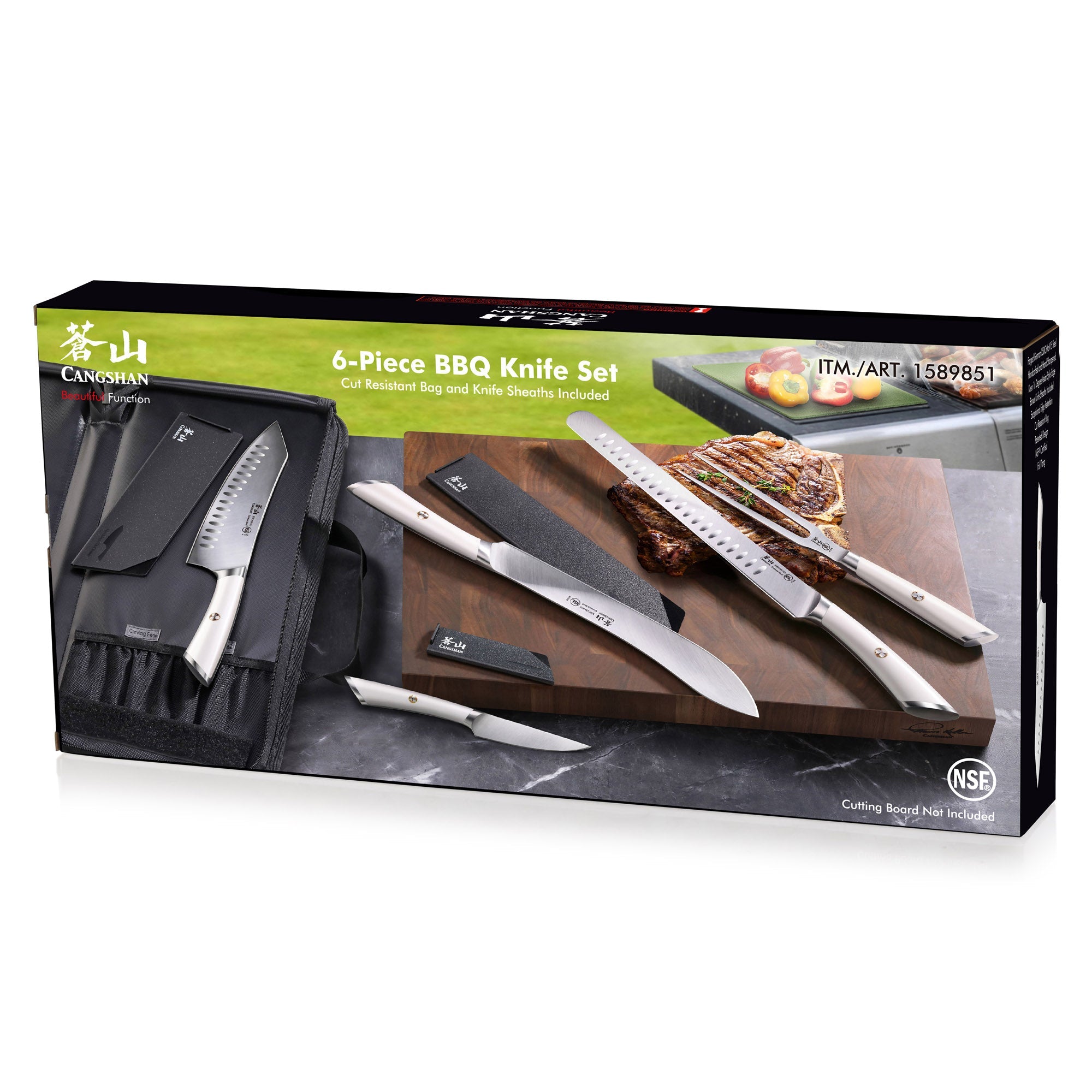 Cangshan 1026993 ELBERT Series 6-Piece BBQ Knife Kit - Black
