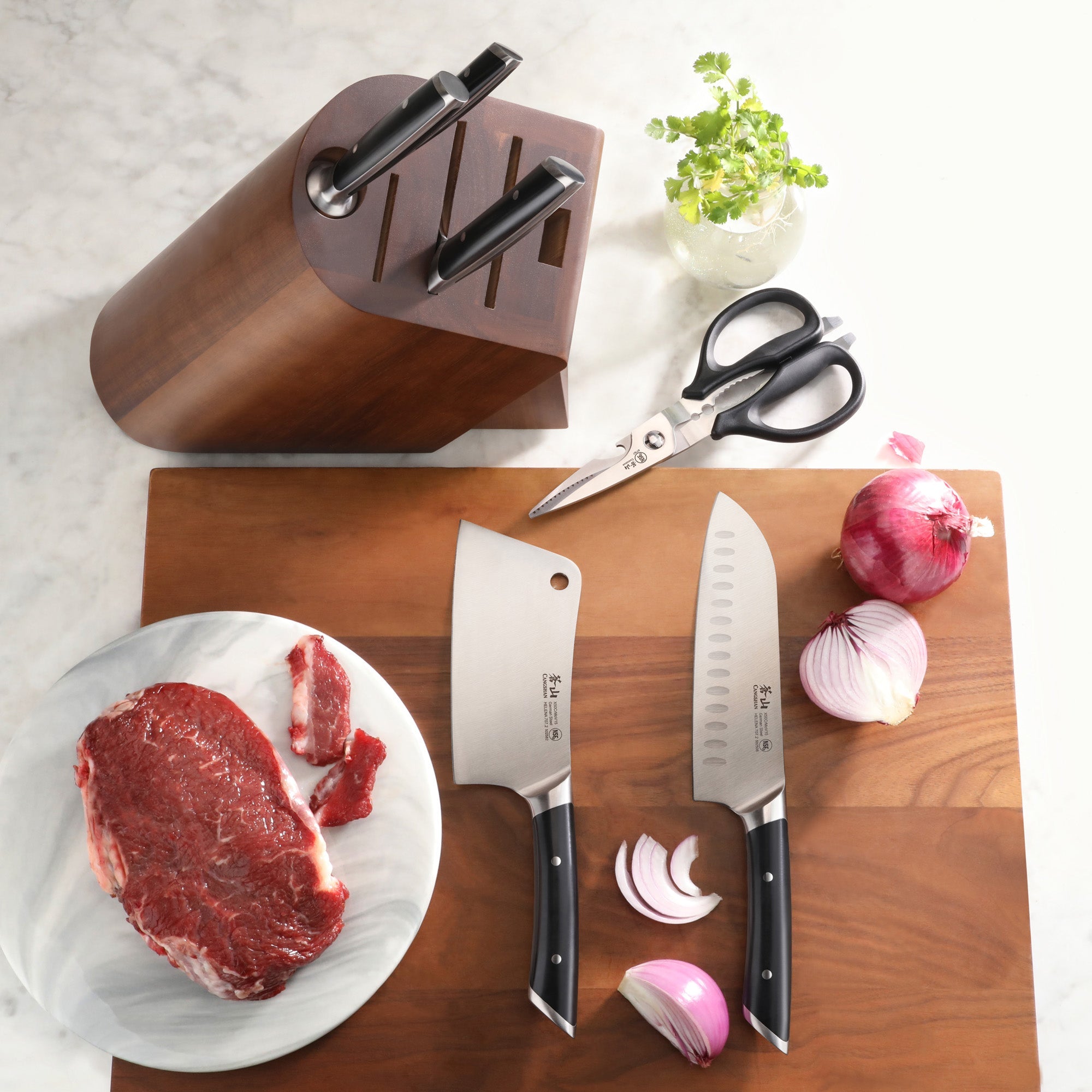 Cangshan 503213 HELENA Series Cleaver Knife Block Set - Black / 3-Piece