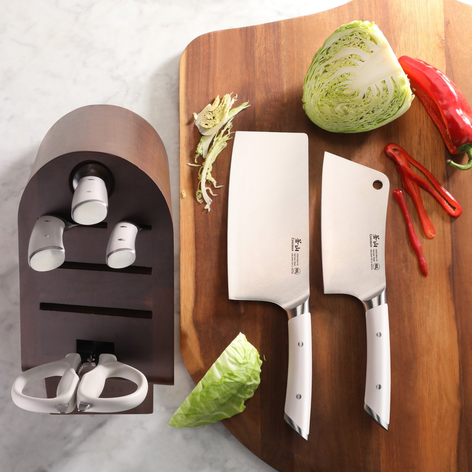 Cangshan 503398 HELENA Series Cleaver Knife Block Set - White / 3-Piece