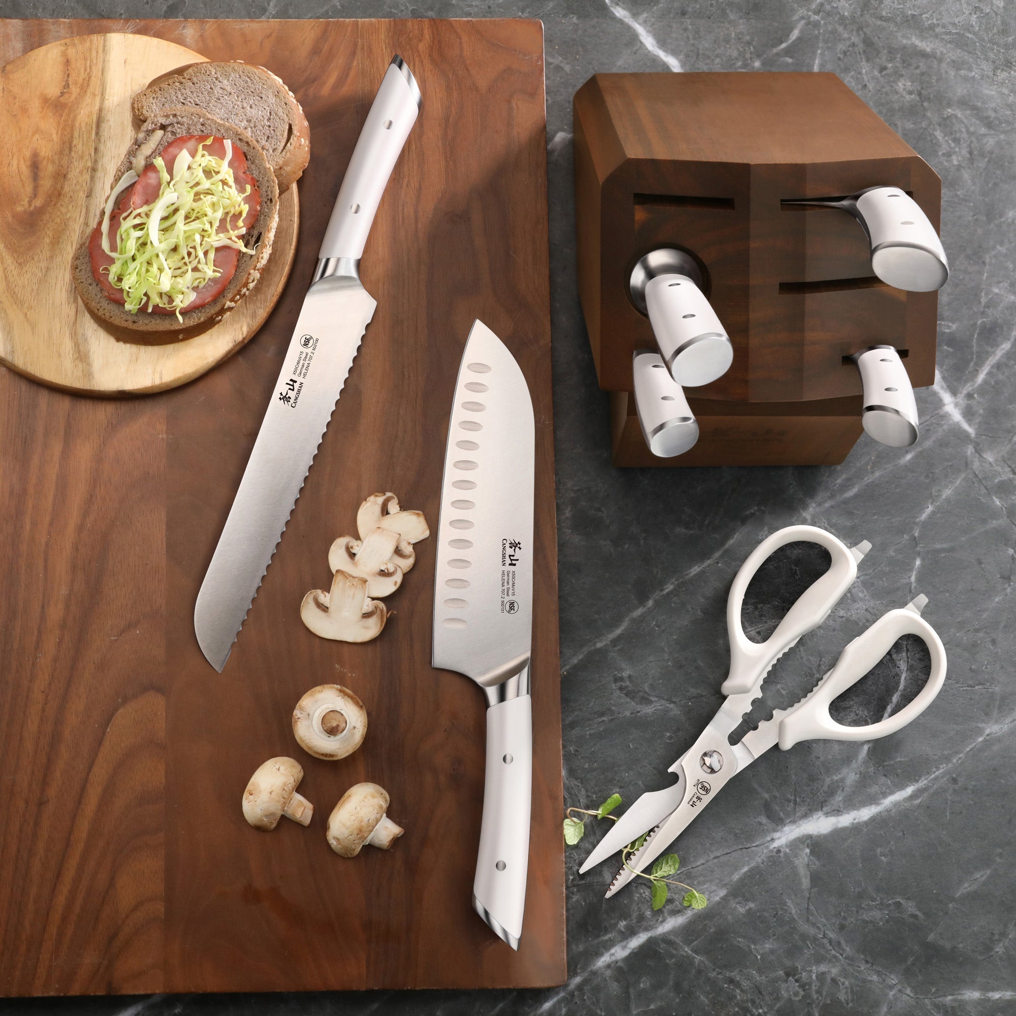 Cangshan 503466 HELENA Series 8-Piece Knife Block Set - White / 8-Piece