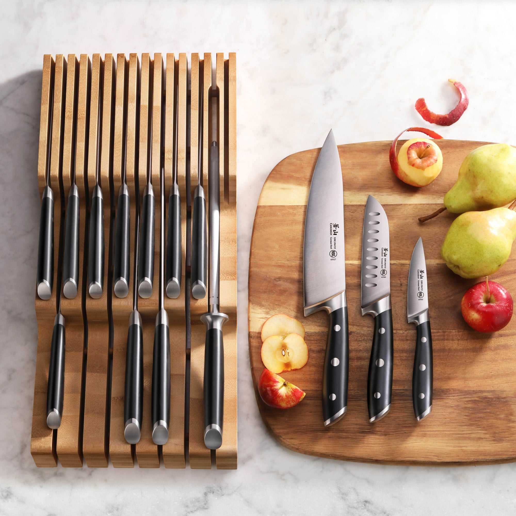 Cangshan 502810 ALPS Series 15-Piece In-Drawer Knife Set with Bamboo Tray - Black