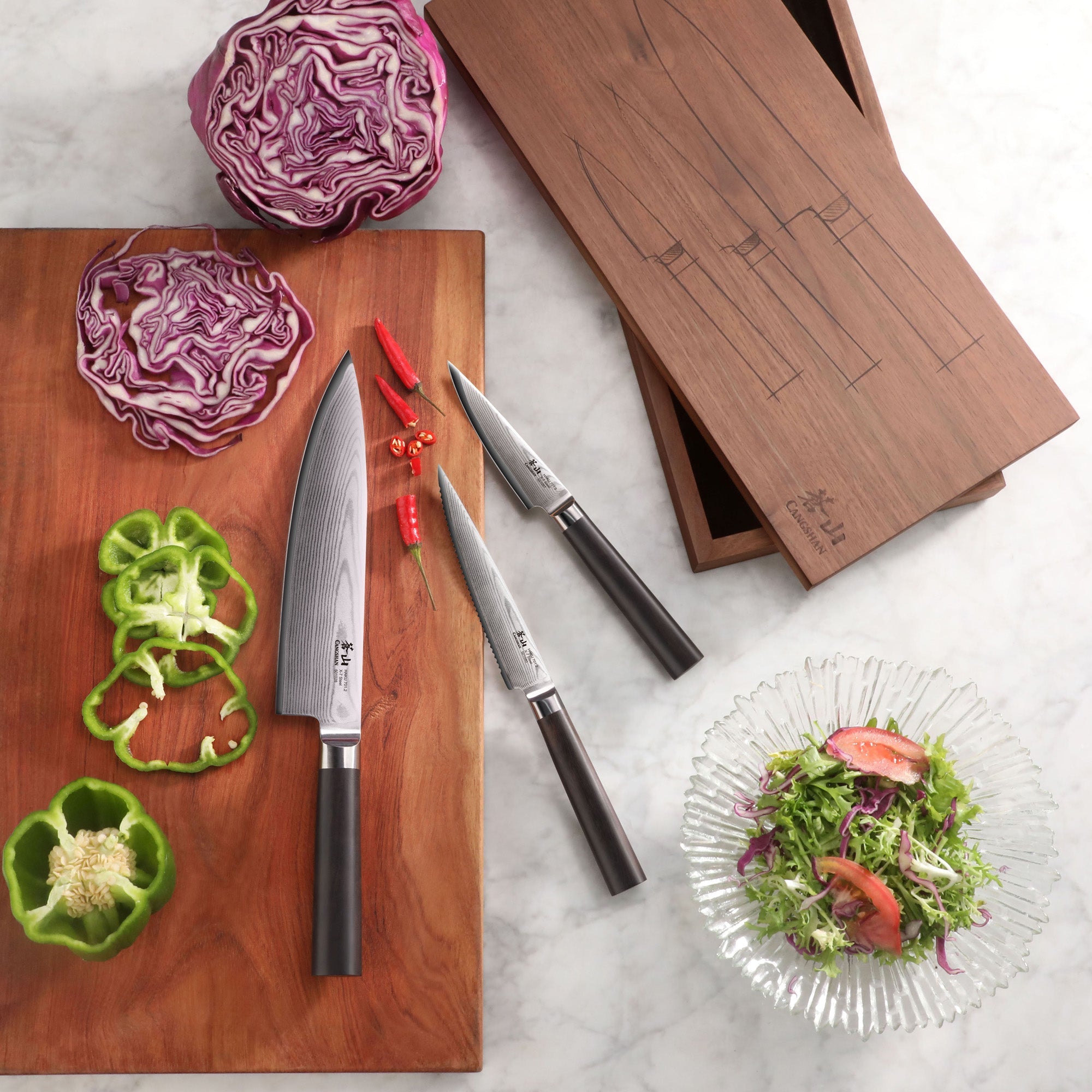 Cangshan 501172 HAKU Series 3-Piece Starter Set with Walnut Box