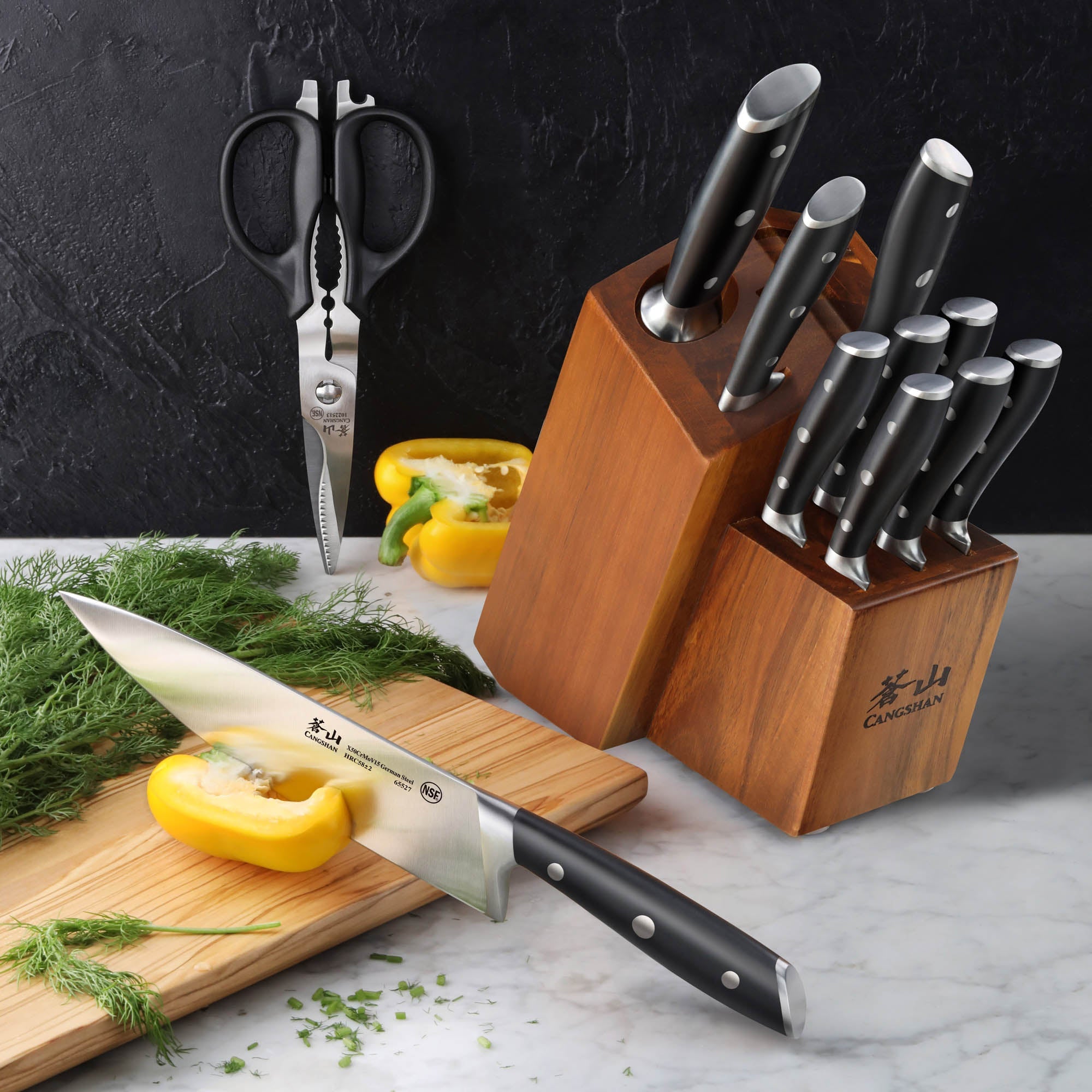 Cangshan 1026665 ALPS Series 12-Piece Knife Block Set - White