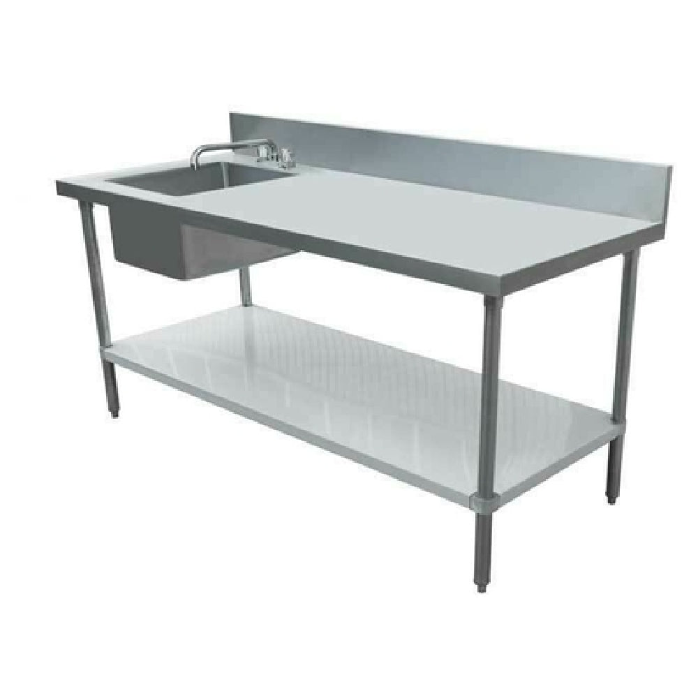 Omcan 43243 72 Inch Work Table with Prep Sink and Backsplash 18 Gauge