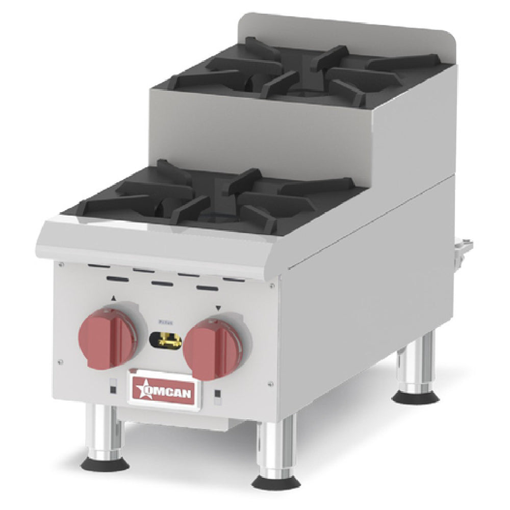 Omcan 44198 12 Inch Hotplate Gas Countertop Stainless Steel 2 Burner 60000 BTU