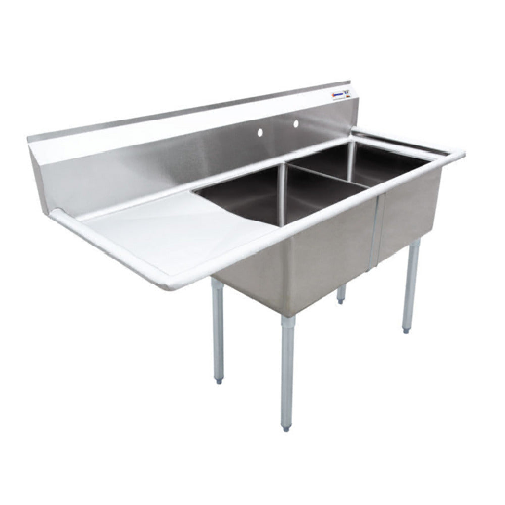 Omcan 25267 18 Inch Two Compartment Pot Sink with Left Drain Board Stainless Steel