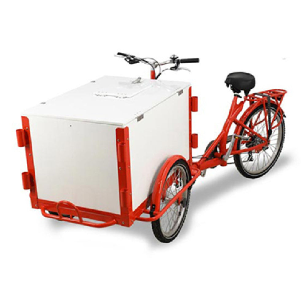 Omcan 46659 24 Inch Ice Cream Tricycle Front Load White Wooden Box with 7 speeds