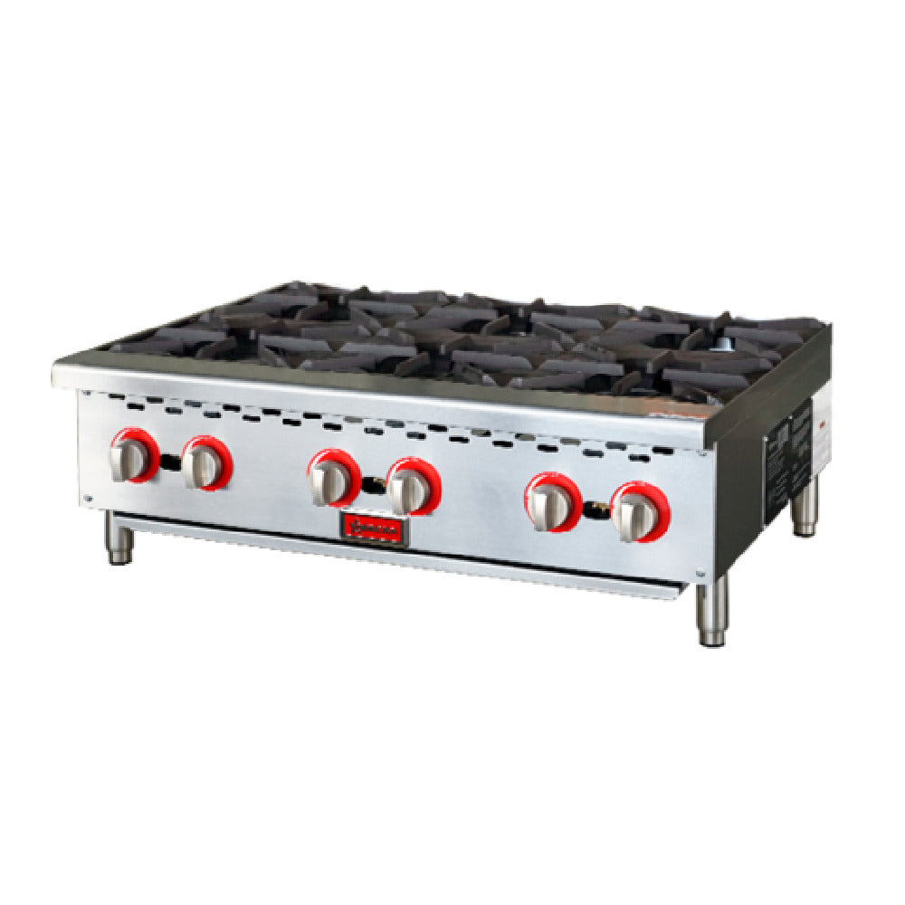 Omcan 47381 36 Inch Countertop Gas Hotplate 6 Burners 150000 BTU Stainless Steel