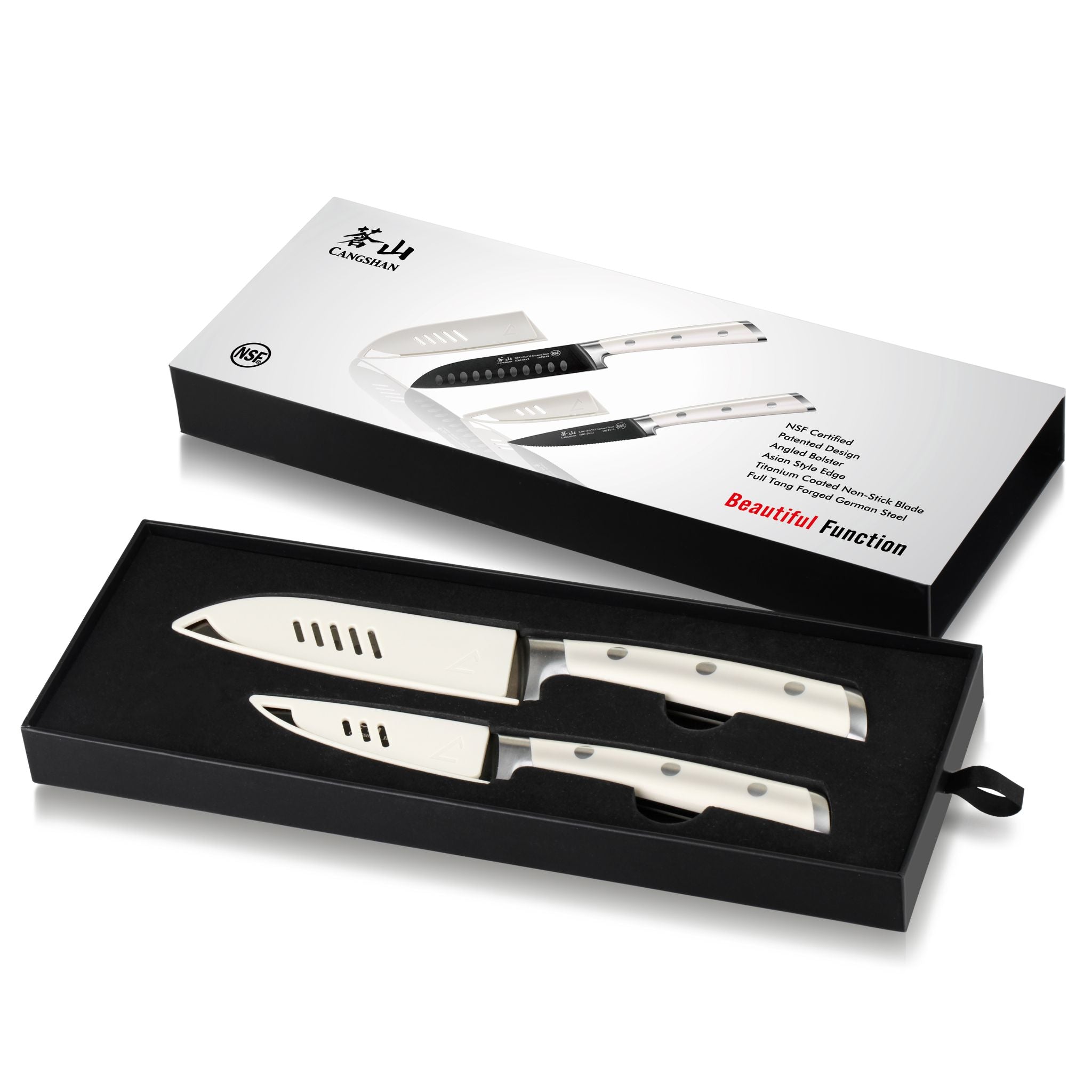 Cangshan 1022131 S+ Series 2-Piece Titanium Coated Santoku Starter Knife Set with - Jupiter Red