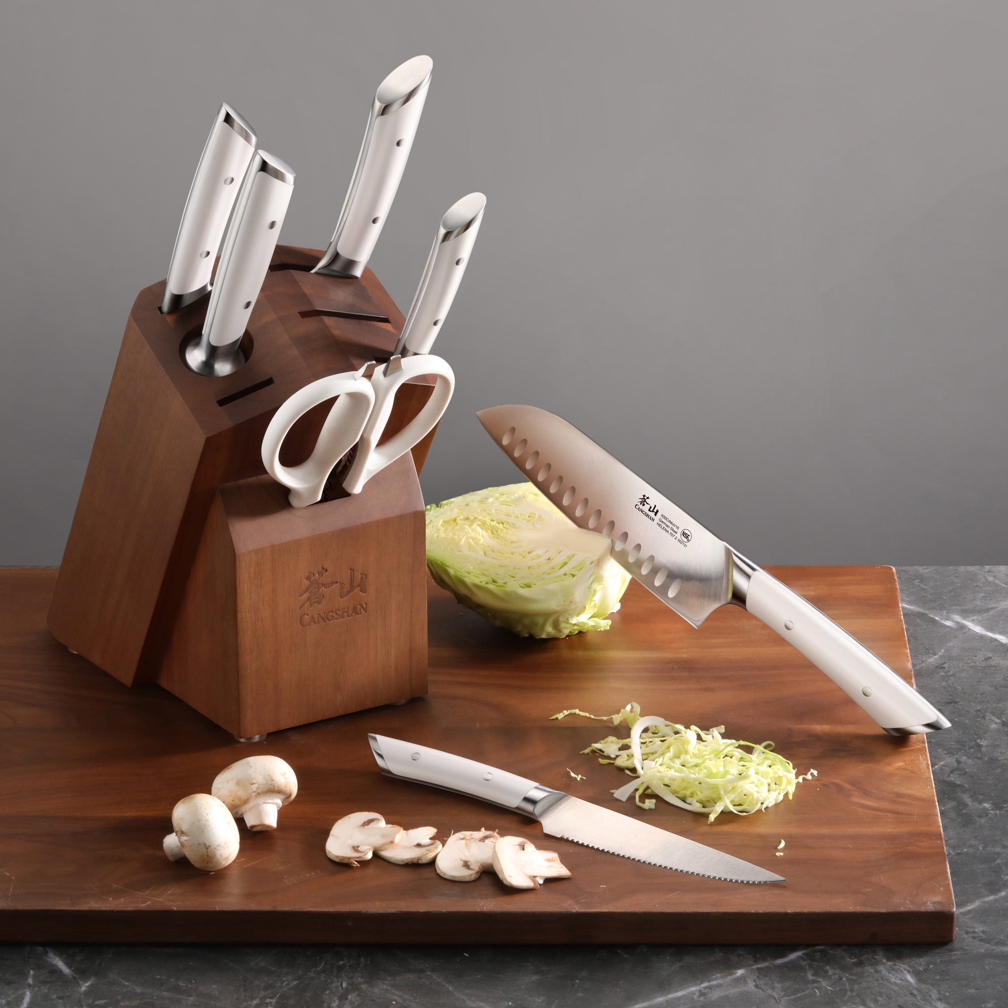 Cangshan 503466 HELENA Series 8-Piece Knife Block Set - White / 8-Piece