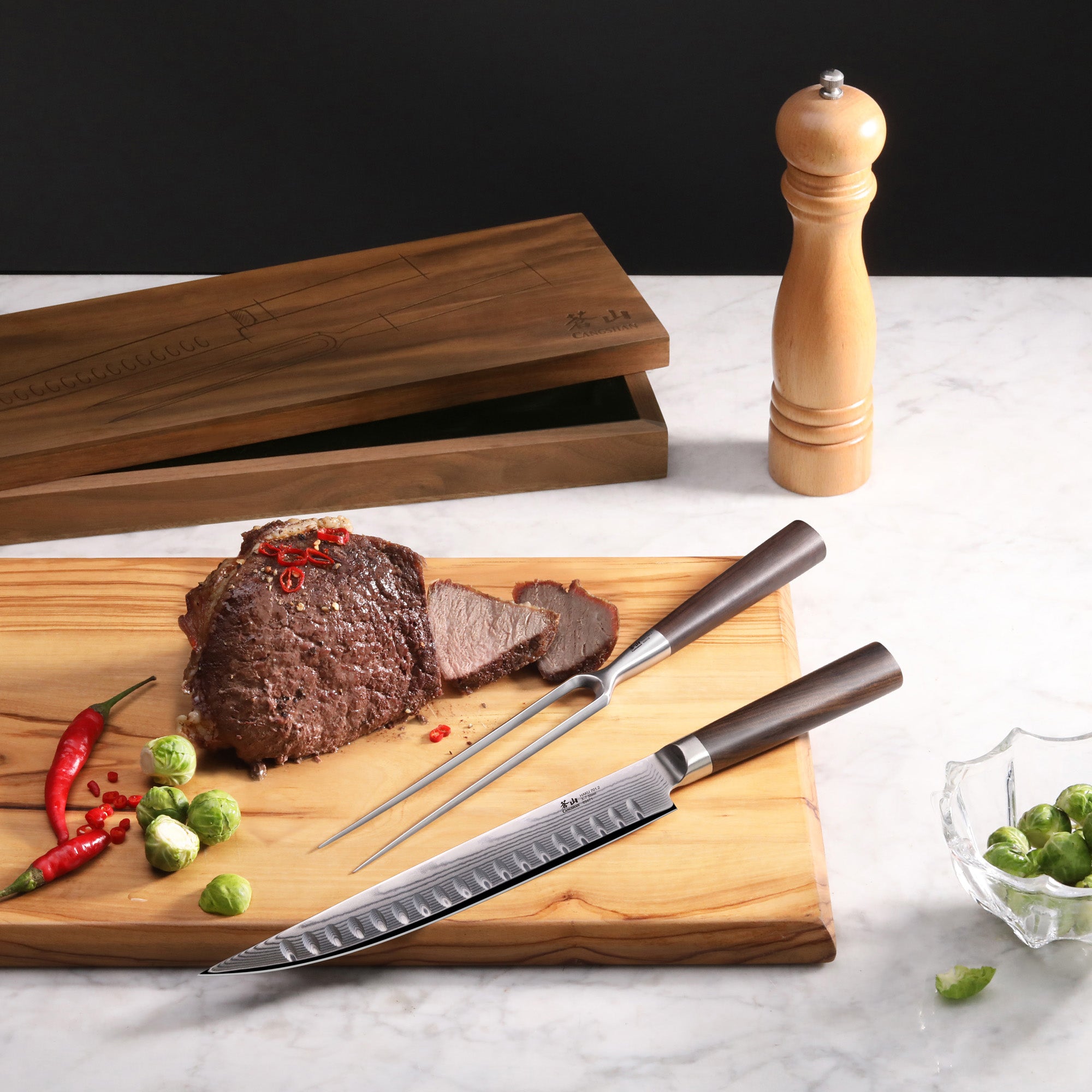Cangshan 501158 HAKU Series 2-Piece Carving Set with Walnut Box