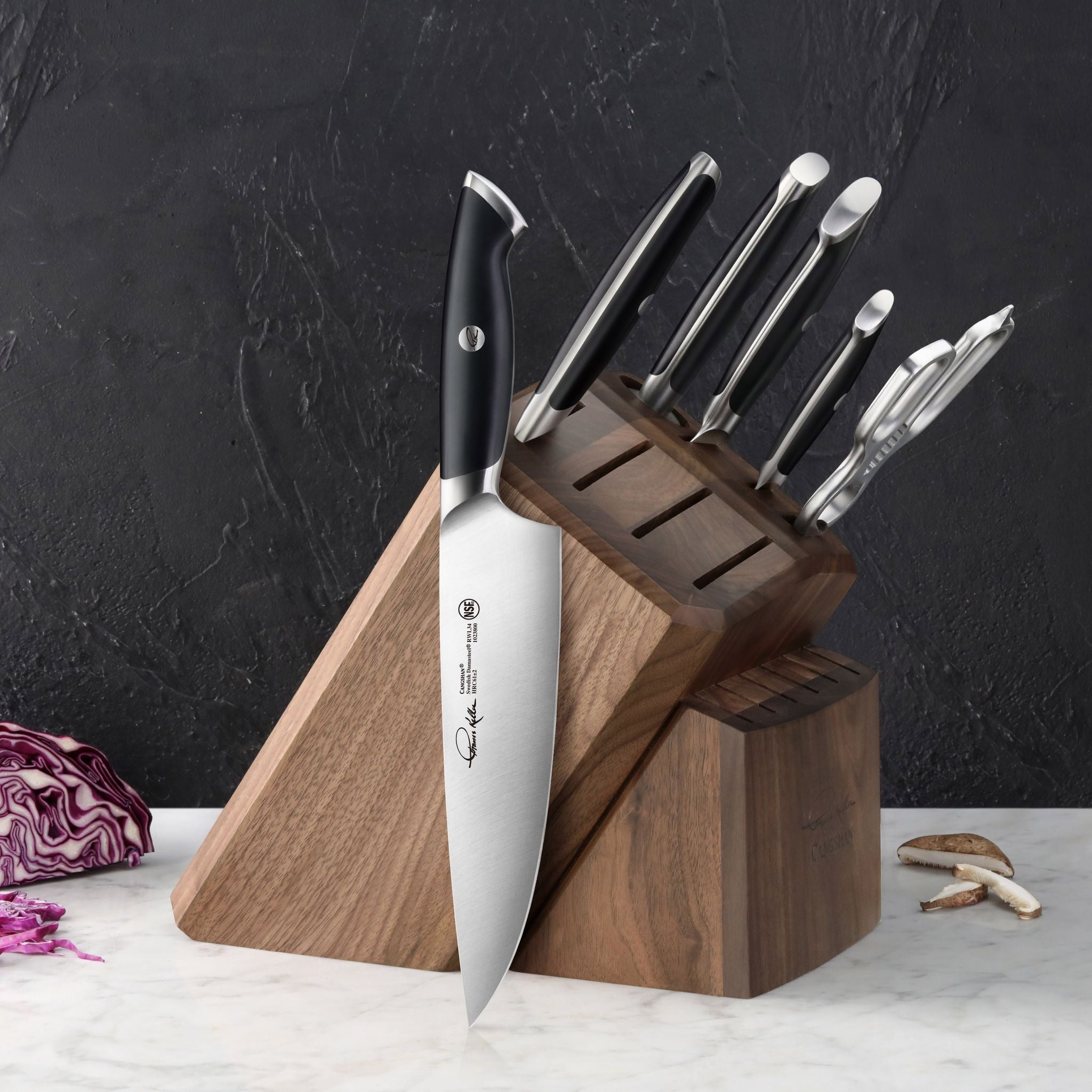 Cangshan 1024685 TKSC 7-Piece Knife Block Set with 8 Spare Slots - Black