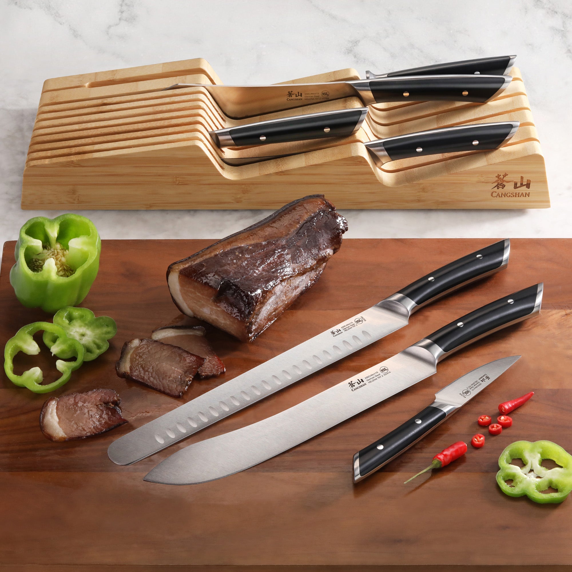 Cangshan 503459 HELENA Series 8-Piece In-Drawer BBQ Knife Set - White