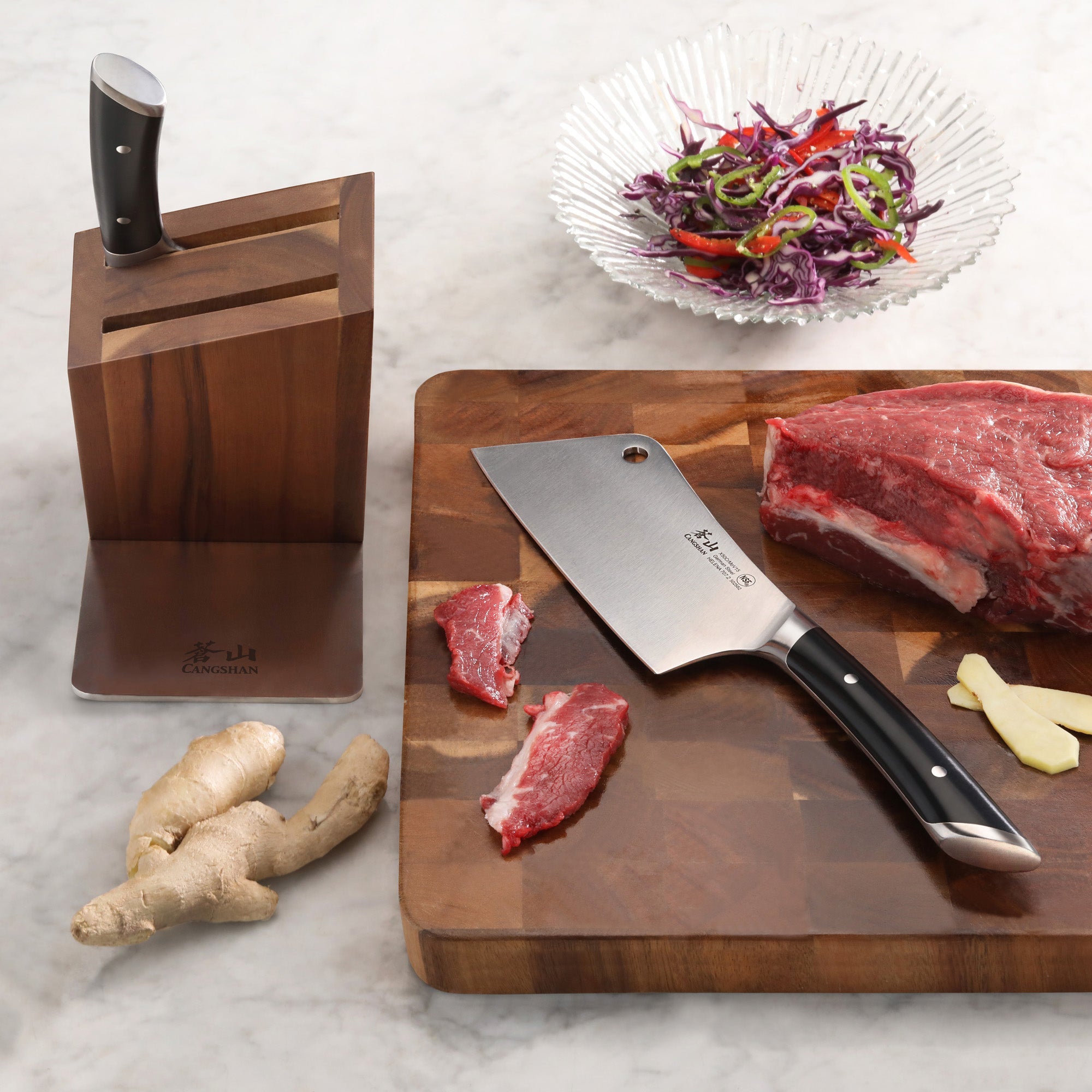 Cangshan 503428 HELENA Series Cleaver Knife Block Set - White / 7-Piece