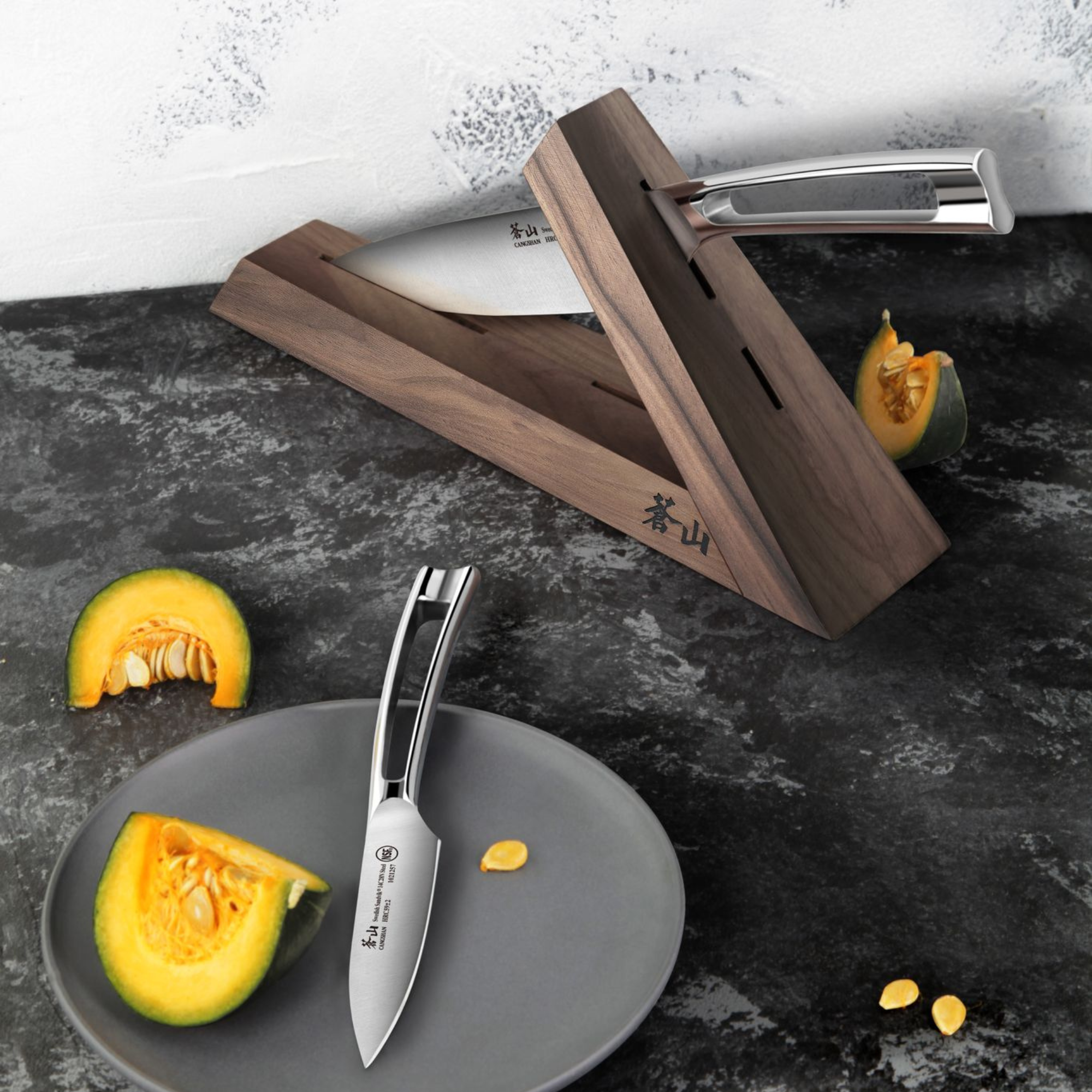 Cangshan 1021240 TAI Triangle Walnut Wood Knife Block - Two Slots