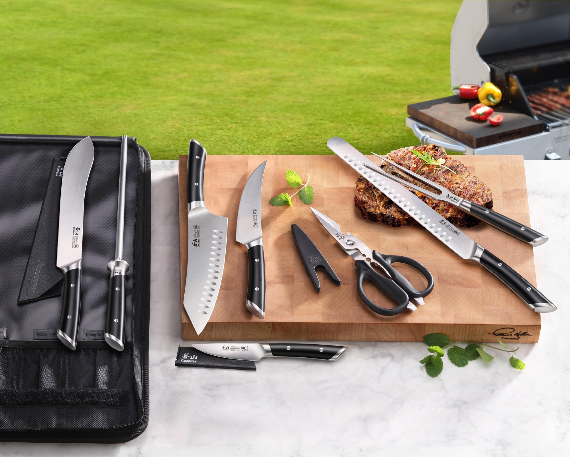 Cangshan 503251 HELENA Series 9-Piece BBQ Knife Set - Black
