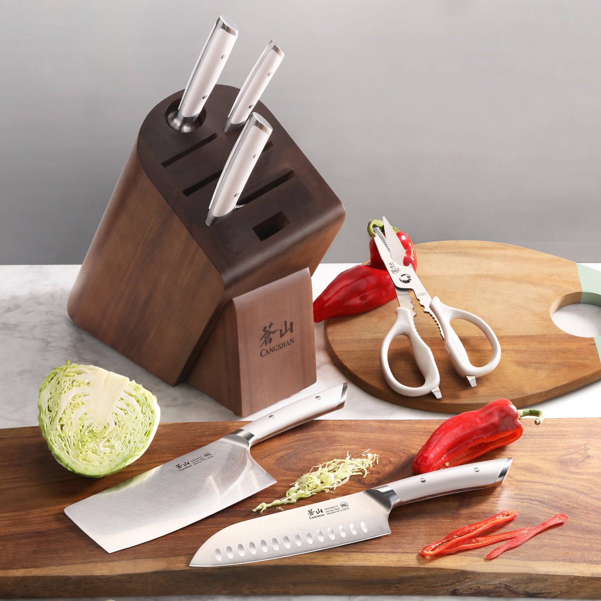 Cangshan 503244 HELENA Series Cleaver Knife Block Set - Black / 7-Piece