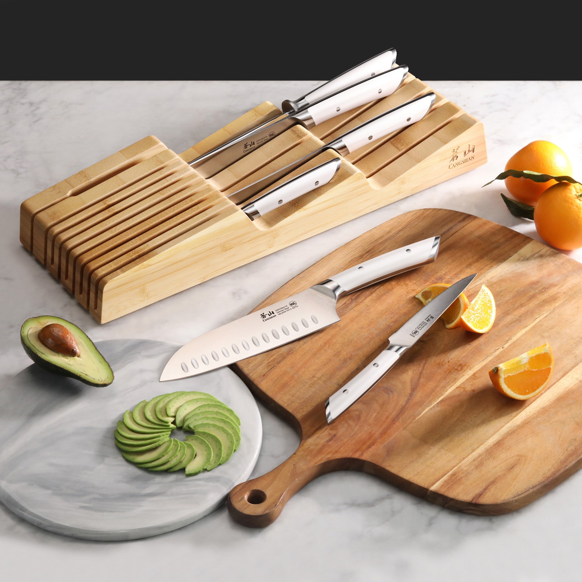 Cangshan 503442 HELENA Series 7-Piece In-Drawer Knife Set - White