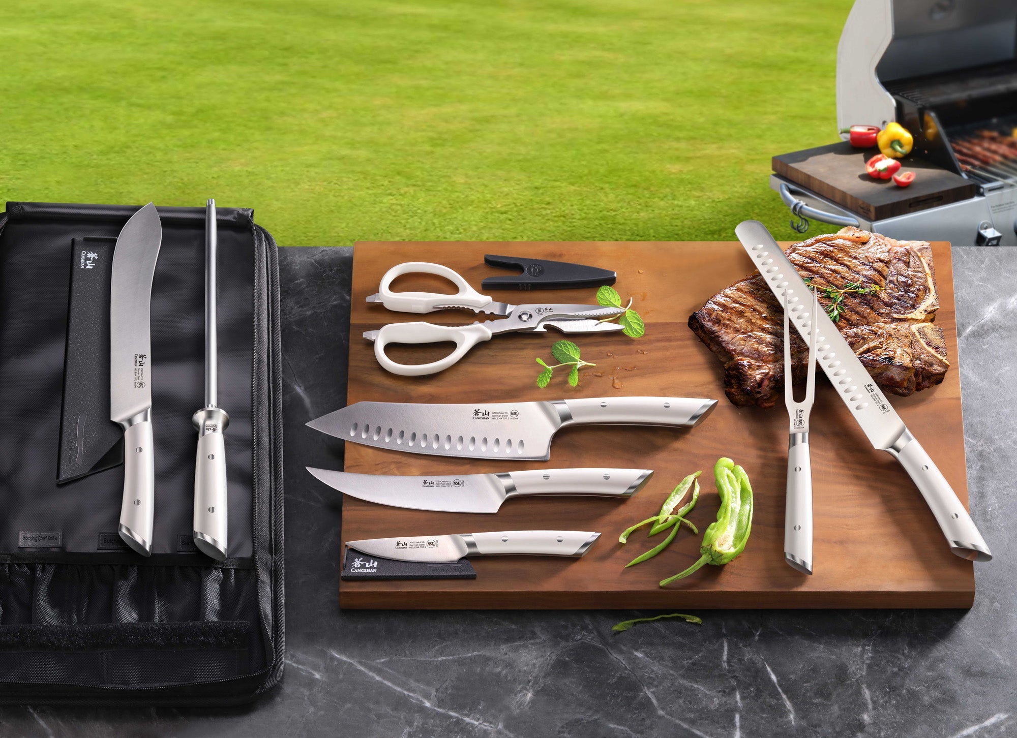 Cangshan 503435 HELENA Series 9-Piece BBQ Knife Set - White
