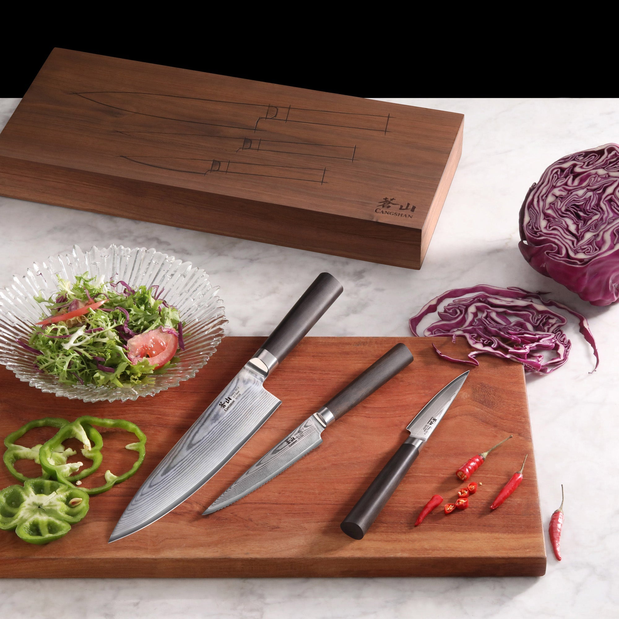Cangshan 501172 HAKU Series 3-Piece Starter Set with Walnut Box