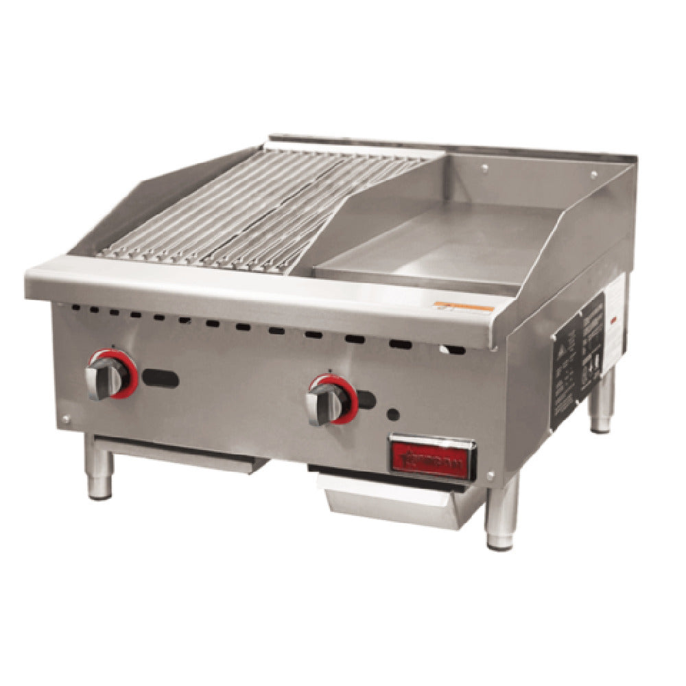 Omcan 48295 24 Inch Griddle and Char-Broiler Gas Stainless Steel Countertop 65000 BTU