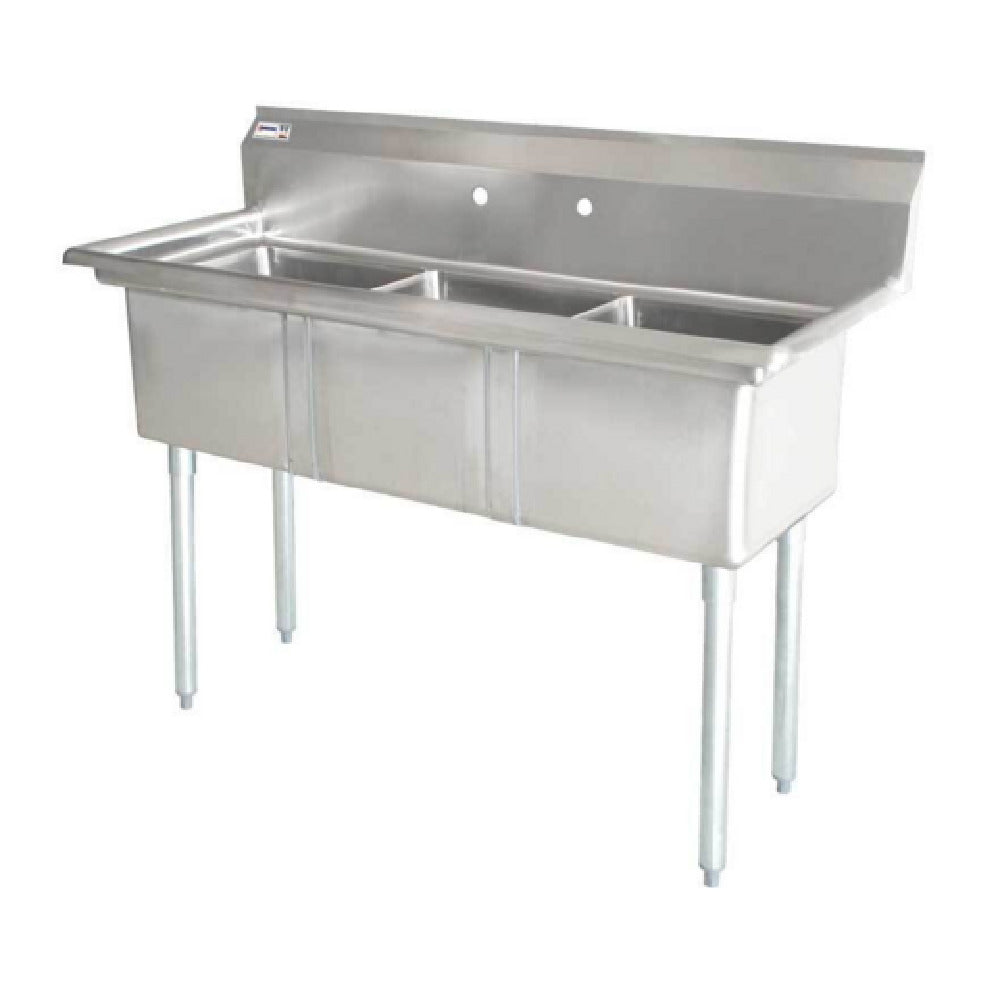 Omcan 25270 59 Inch Pot Sink 3 Compartment 18 Gauge Stainless Steel with Corner Drains