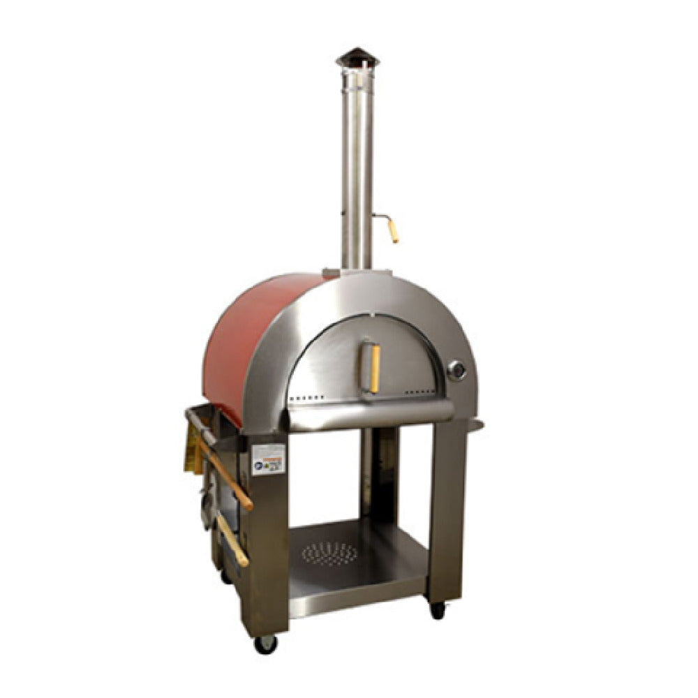 Omcan 48113 29 Inch Wood Burning Oven with Brick Cooking Area and Casters