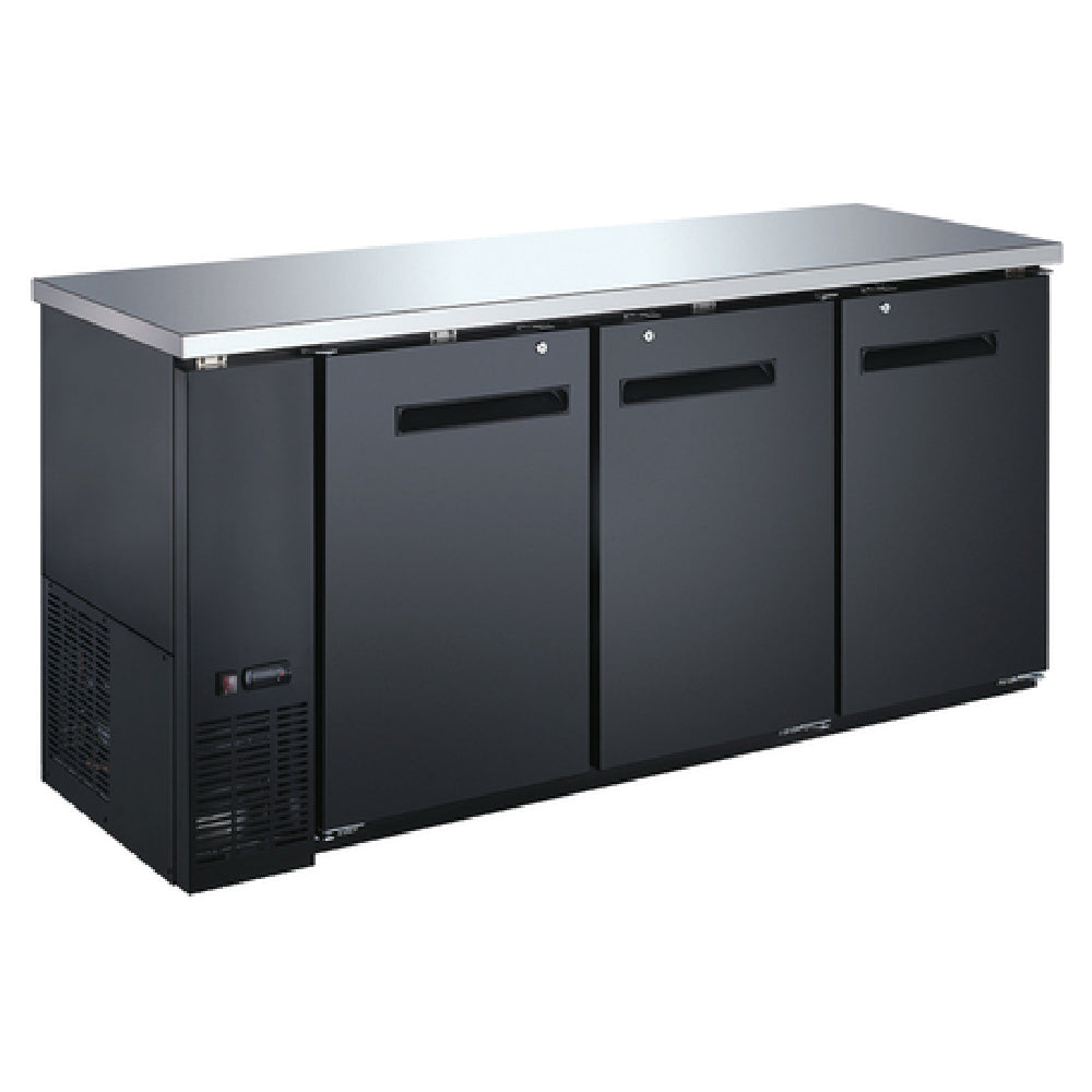Omcan 50061 72 Inch Three-section Back Bar Cooler Stainless Steel Top Black Exterior
