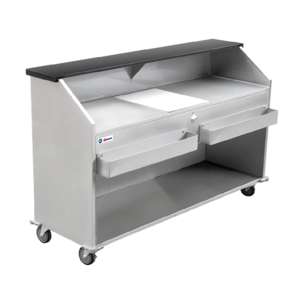 Omcan 48068 74 Inch Portable Bar with Ice Bin and Bottle Opener Stainless Steel Black Finish