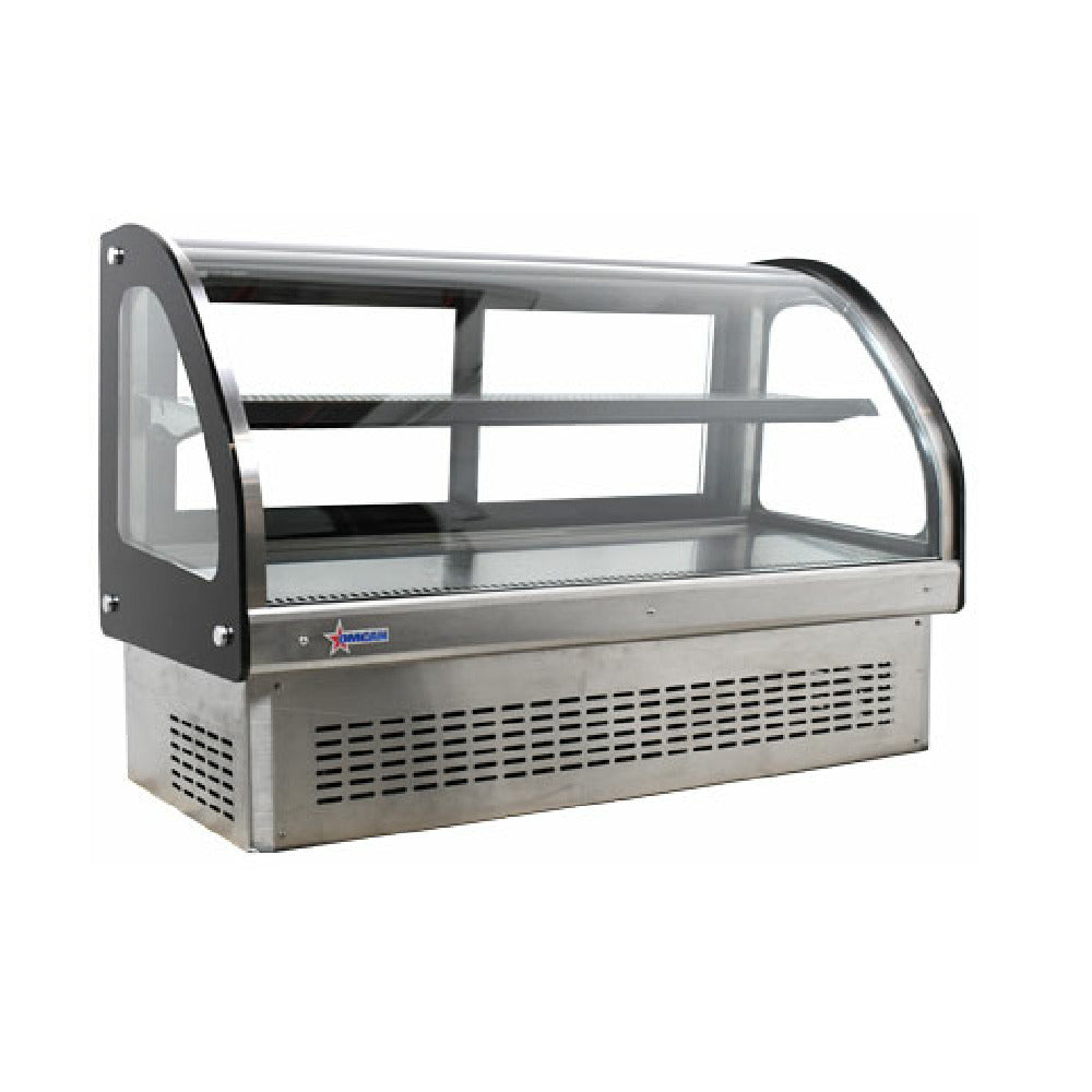 Omcan 44261 47 Inch Countertop Refrigerated Display 6.1 cu ft Stainless Steel with Curved Glass