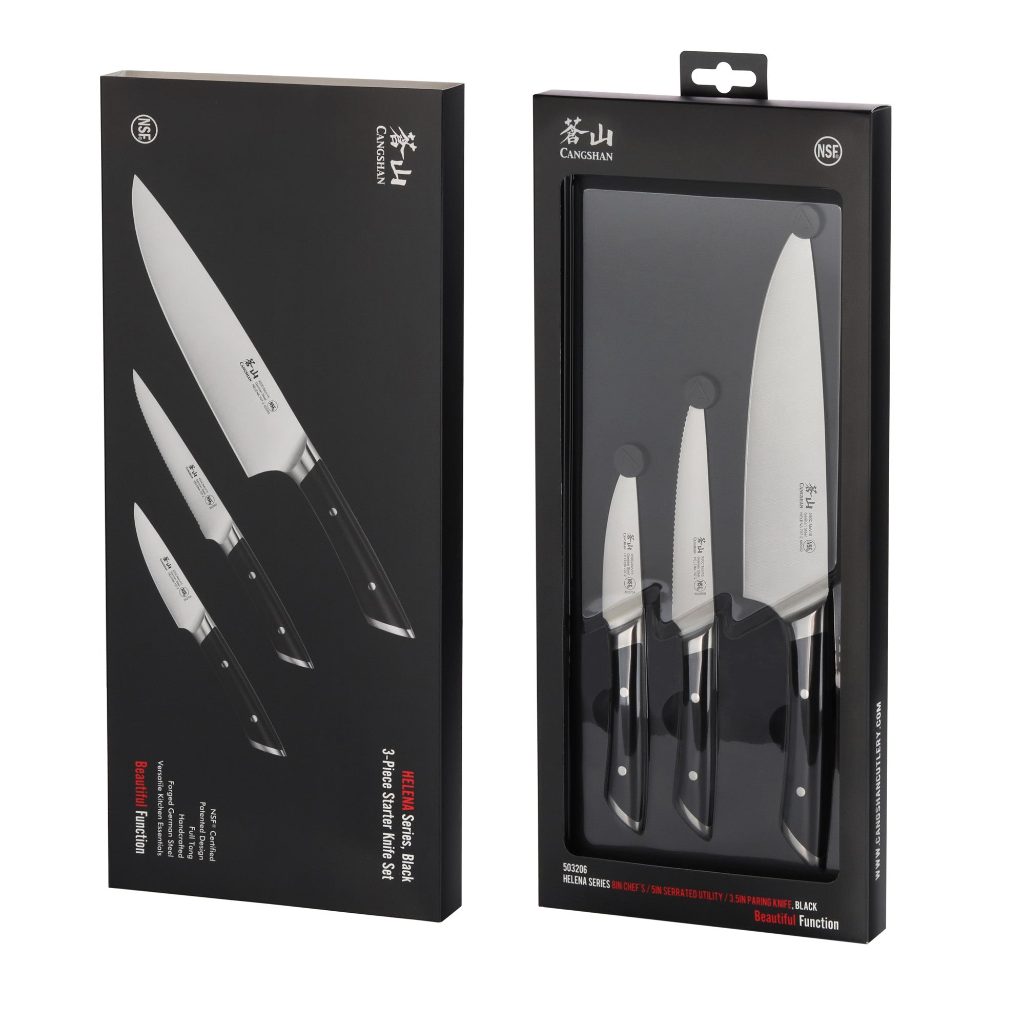 Cangshan 503206 HELENA Series 3-Piece Starter Knife Set - 3-Piece / Black
