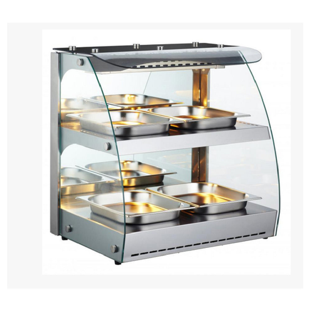 Omcan 43121 24-5/8 Inch Heated Display Case Countertop Full-service with 2 Shelves