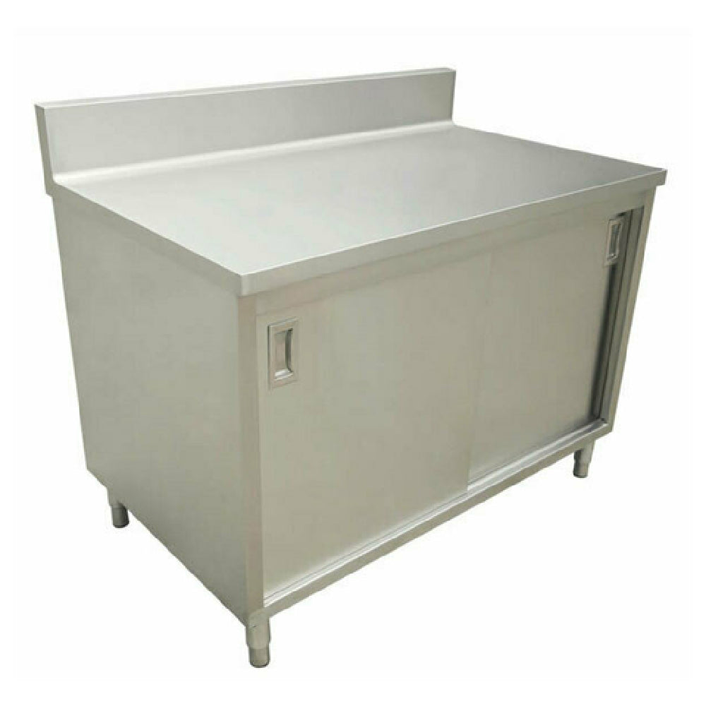 Omcan 45283 72 Inch Work Table Sliding Door Cabinet Base Stainless Steel with Backsplash