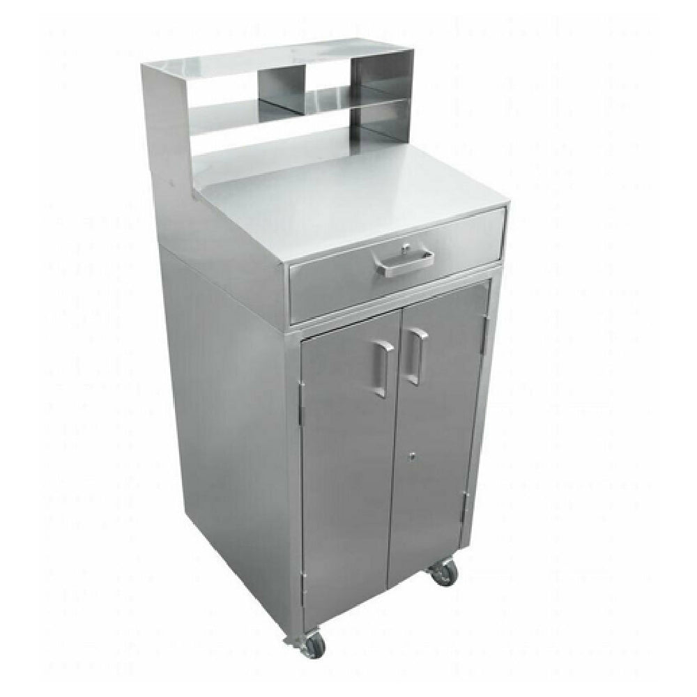 Omcan 43470 24 Inch Mobile Desk with Sloped Top Lockable Storage Stainless Steel