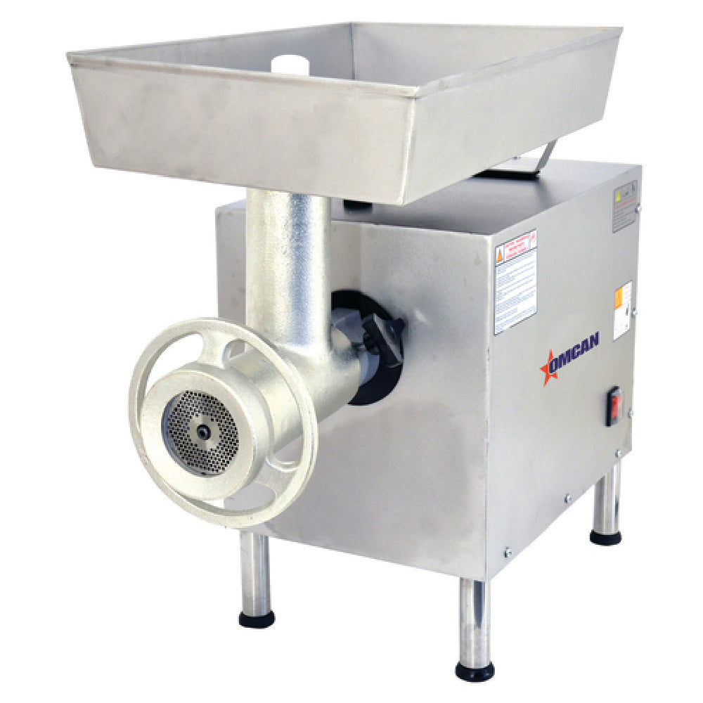 Omcan 11067 13 Inch Electric Meat Grinder Stainless Steel #22 Head with Extra Hopper