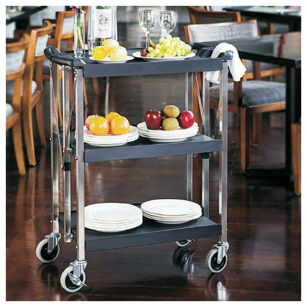 Omcan 43638 30 Inch Folding Dining Cart with Ergonomic Handle Stainless Steel Black Finish