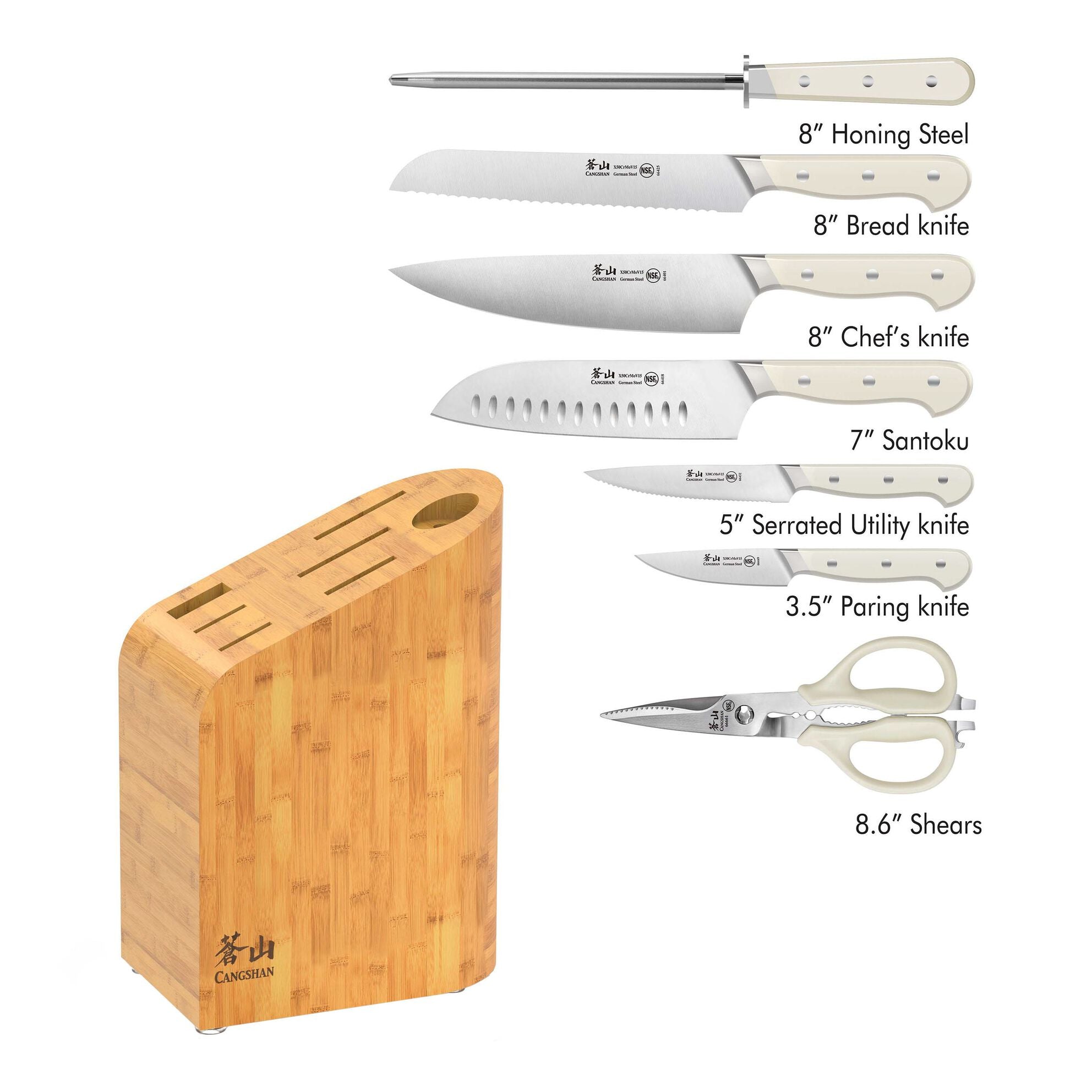 Cangshan 1026849 APERTIVO Series 8-Piece Knife Block Set German Steel