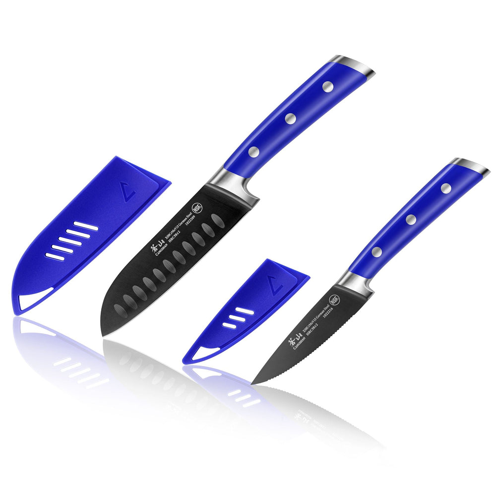 Cangshan 1022124 S+ Series 2-Piece Titanium Coated Santoku Starter Knife Set with - Atlantic Blue