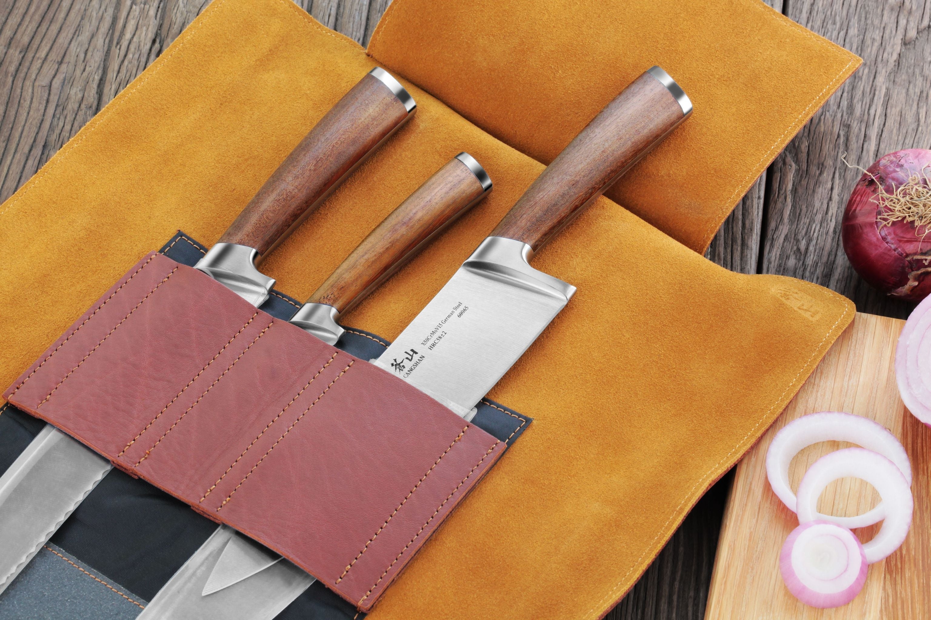 Cangshan 59939 H1 Series 4 Piece Leather Roll Knife Set