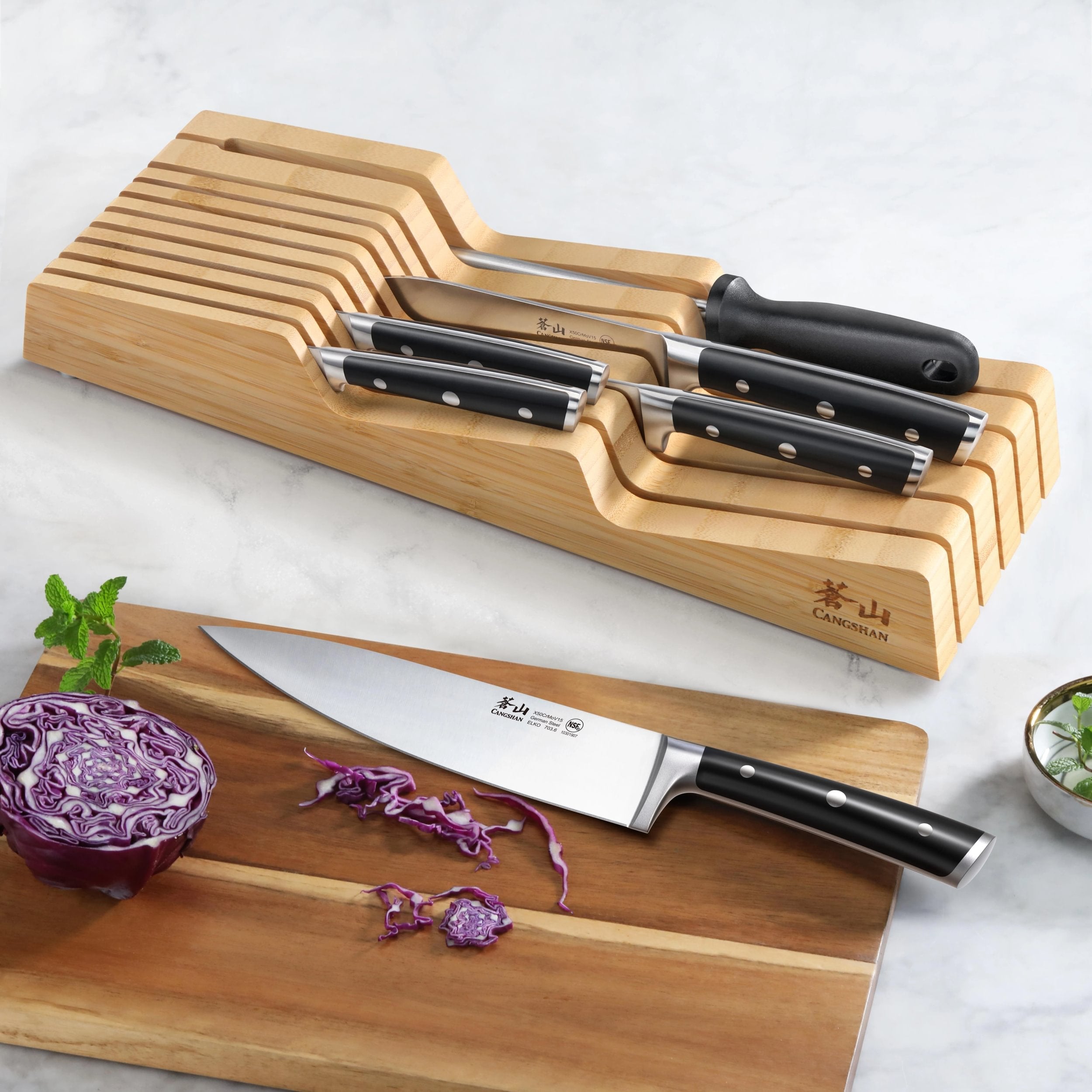 Cangshan 10301912 ELKO Series 7-Piece In-Drawer Knife Set - White