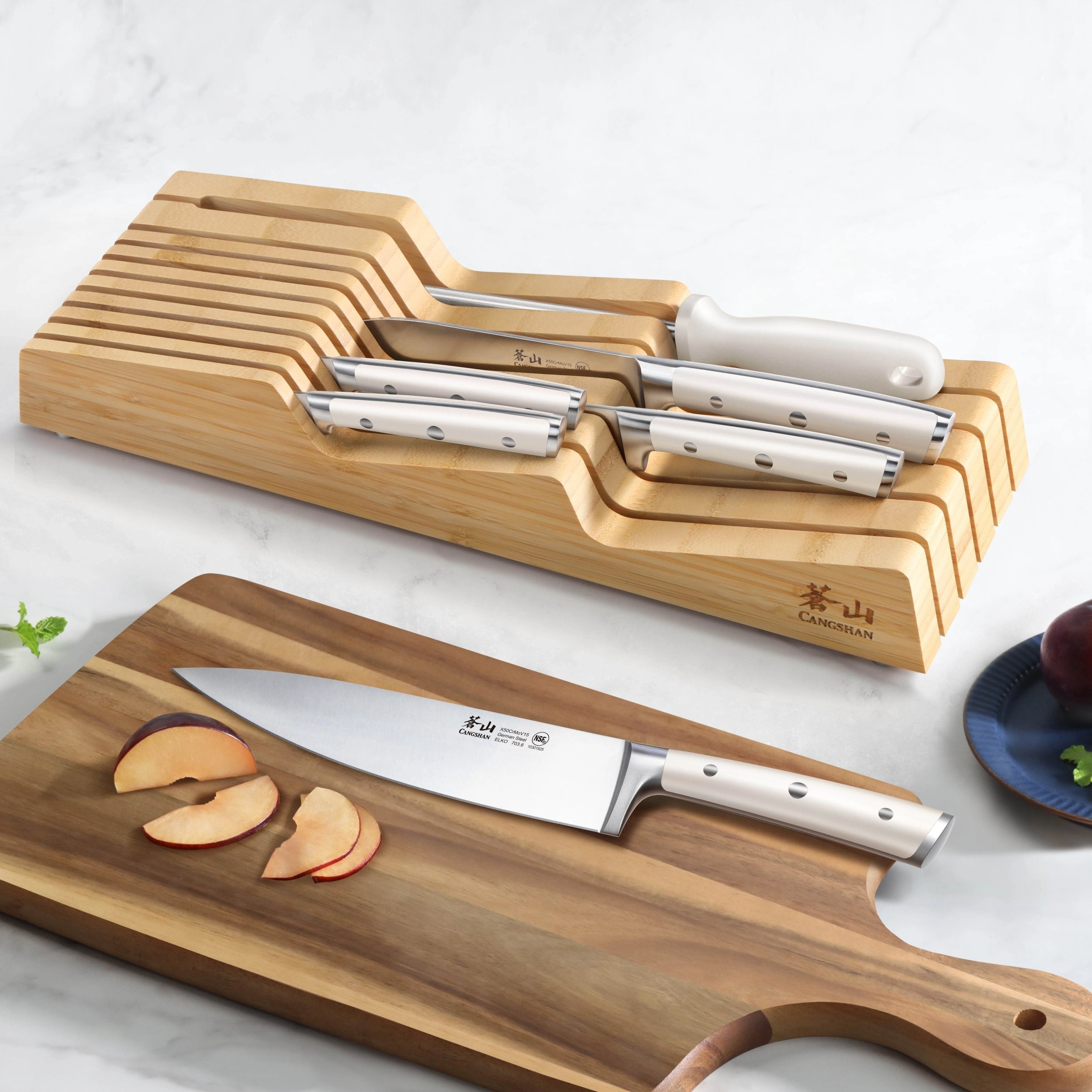 Cangshan 10301912 ELKO Series 7-Piece In-Drawer Knife Set - White